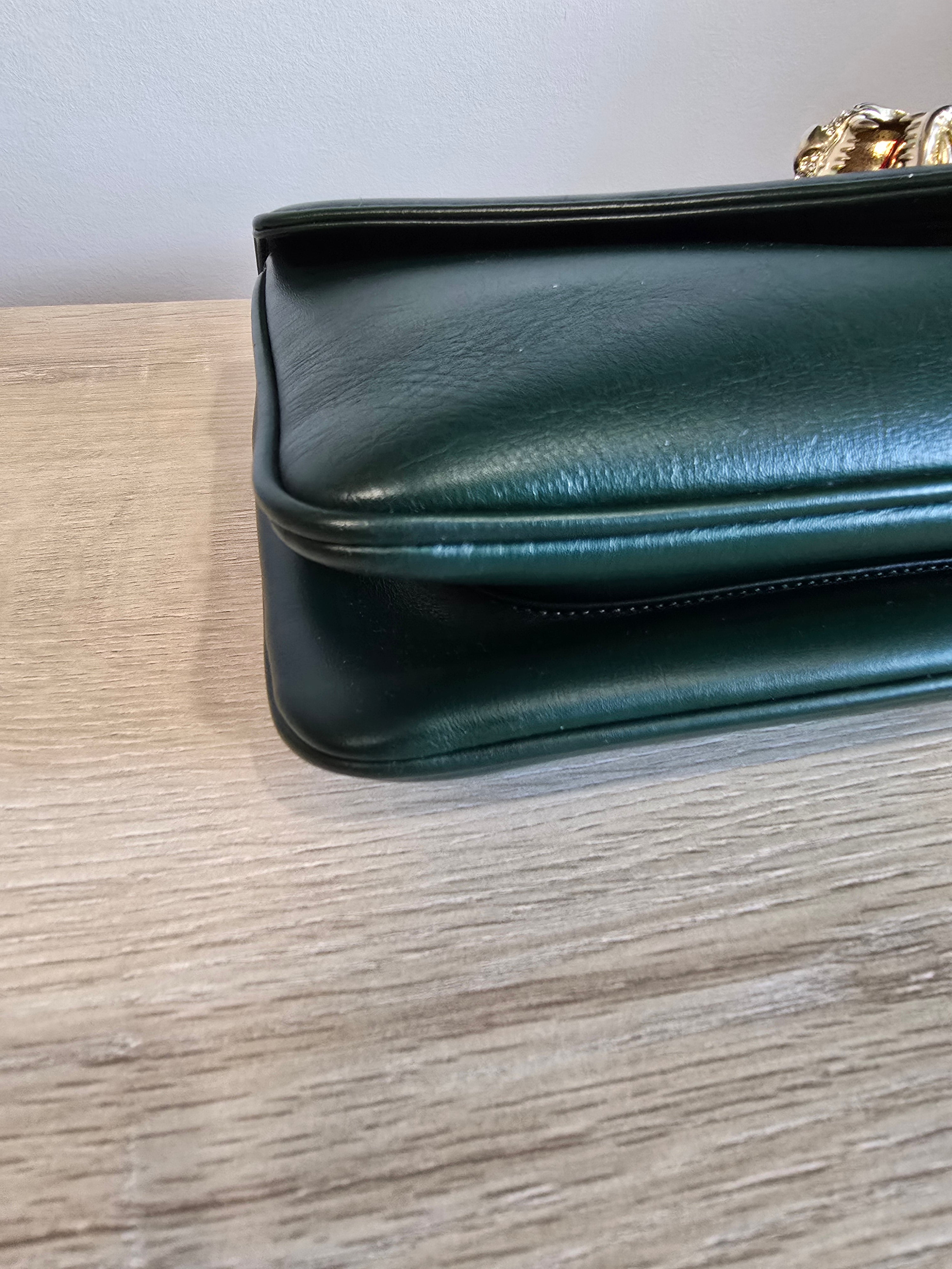 Gucci Medium Leather Rajah Crossbody Bag Green Gold Hardware