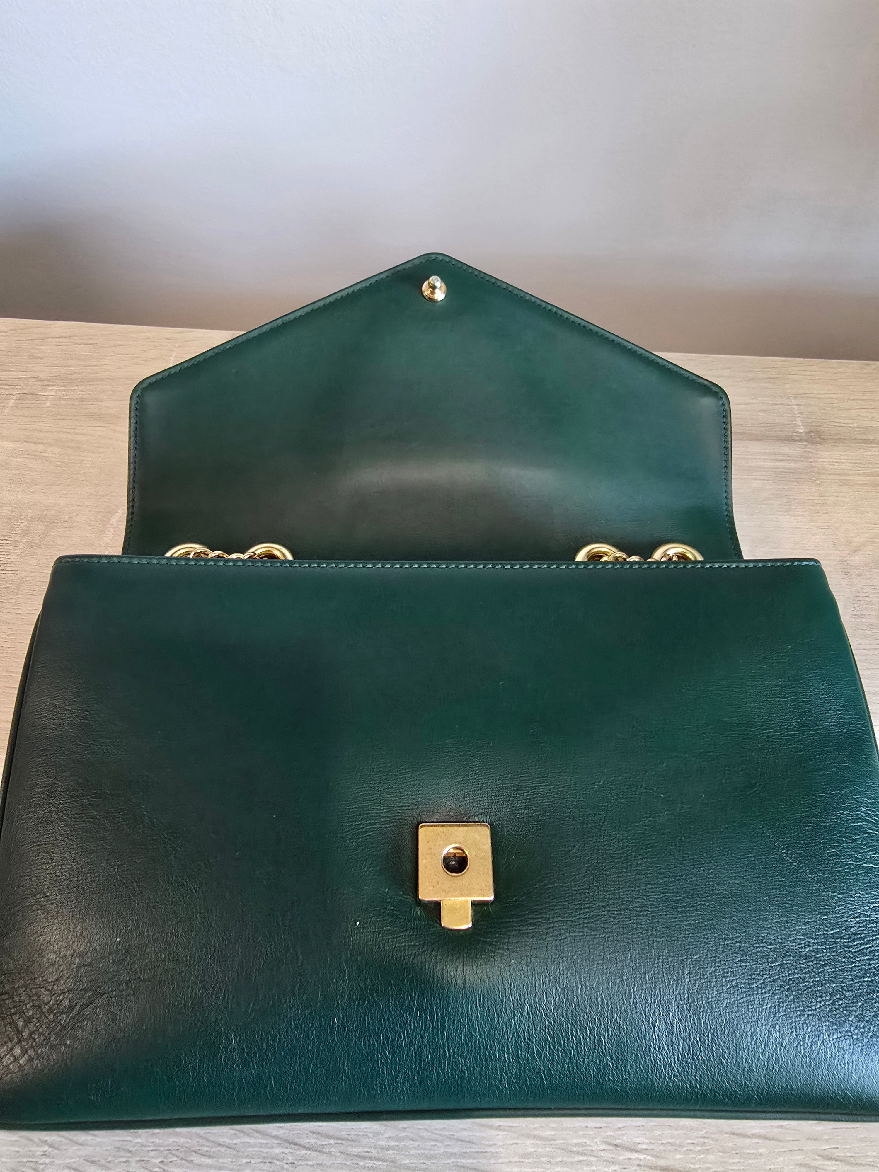 Gucci Medium Leather Rajah Crossbody Bag Green Gold Hardware