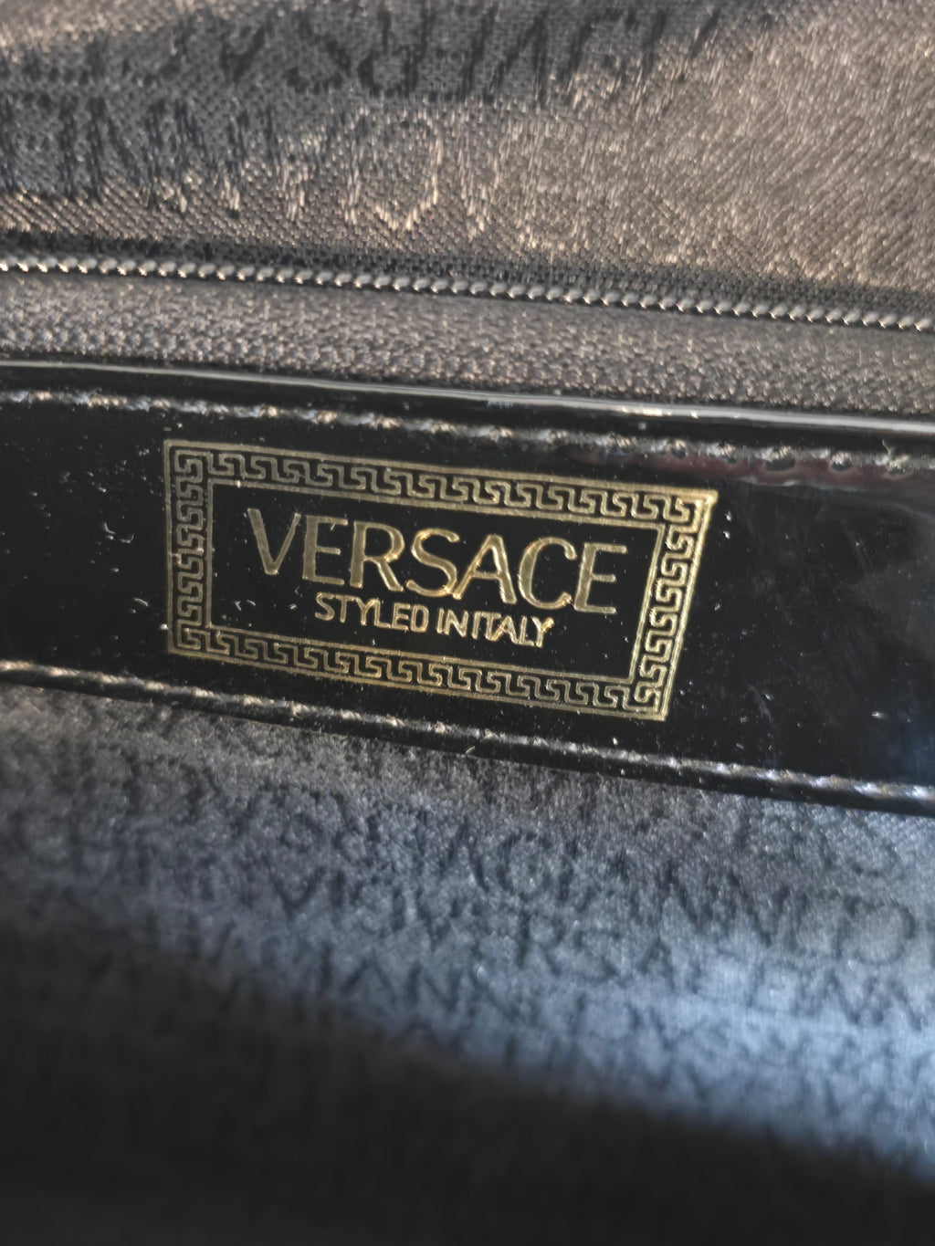 Versace Vintage Black Textured Leather Mini Top Handle Bag Sunburst Greek Key Gold Hardware