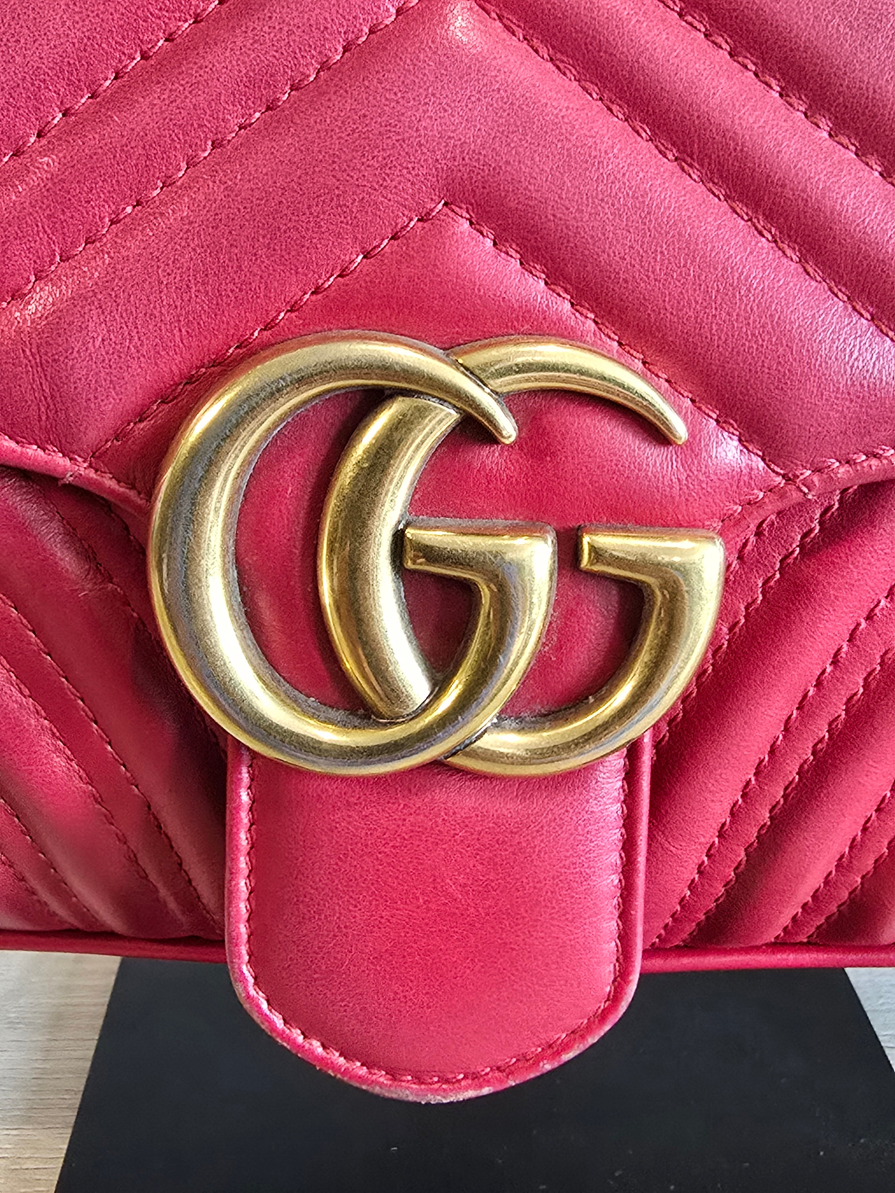 Gucci GG Marmont Medium Matelassé Leather Flap Bag Red Gold Hardware