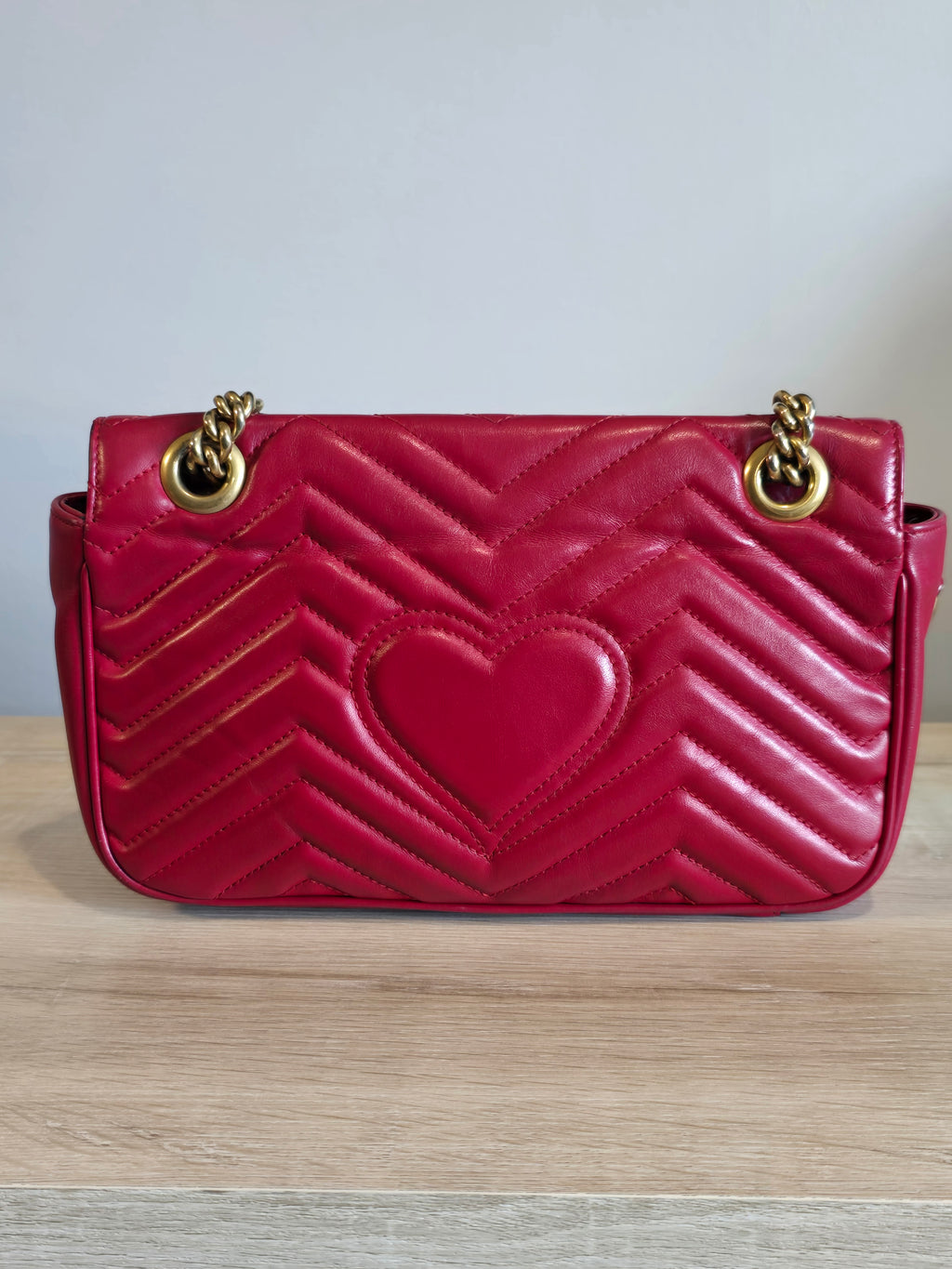 Gucci GG Marmont Medium Matelassé Leather Flap Bag Red Gold Hardware