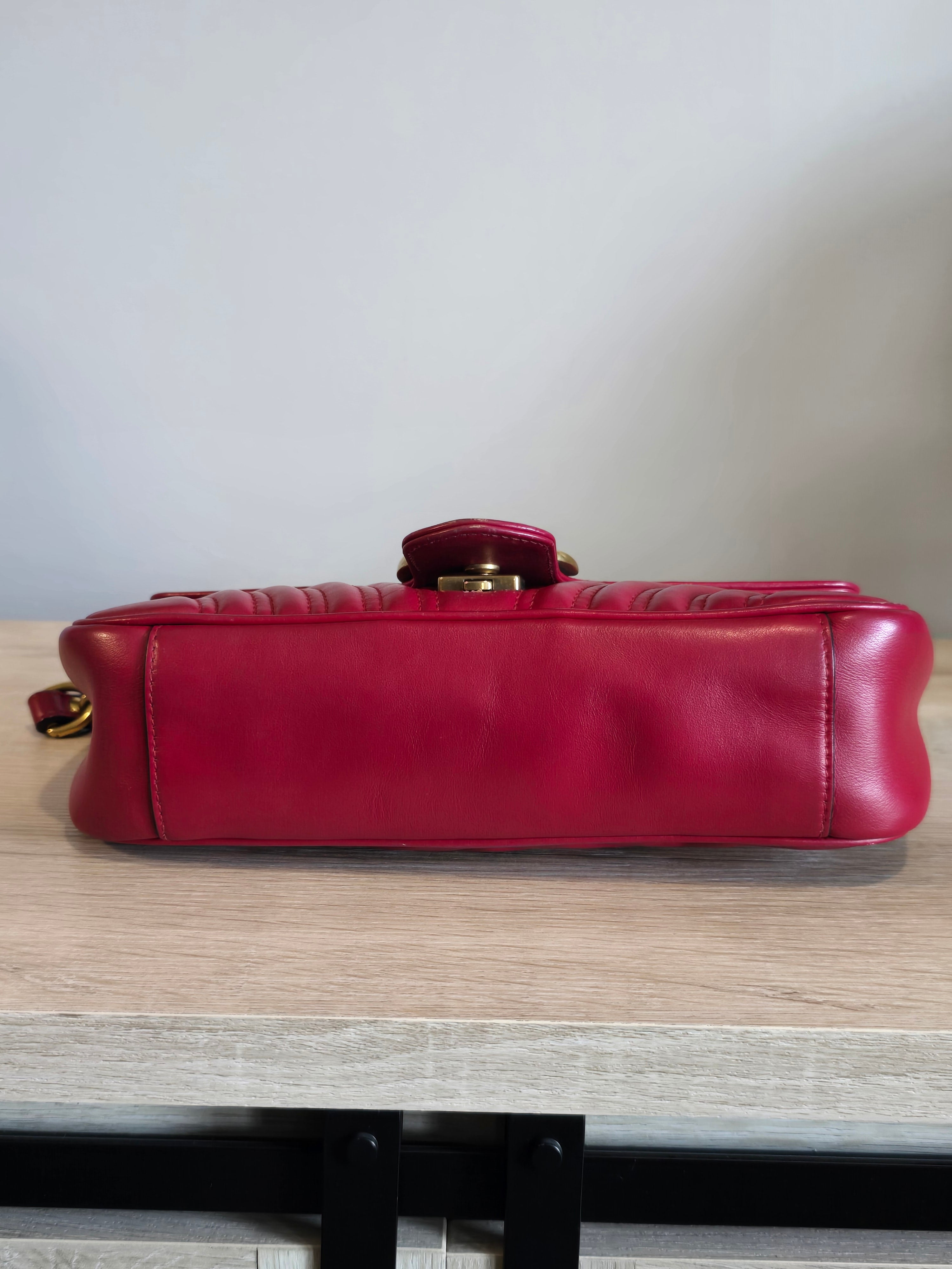 Gucci GG Marmont Medium Matelassé Leather Flap Bag Red Gold Hardware