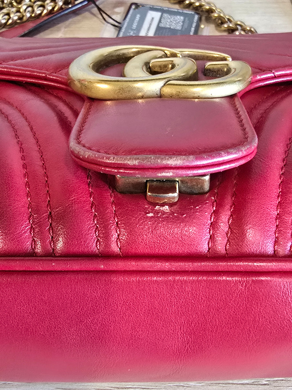 Gucci GG Marmont Medium Matelassé Leather Flap Bag Red Gold Hardware