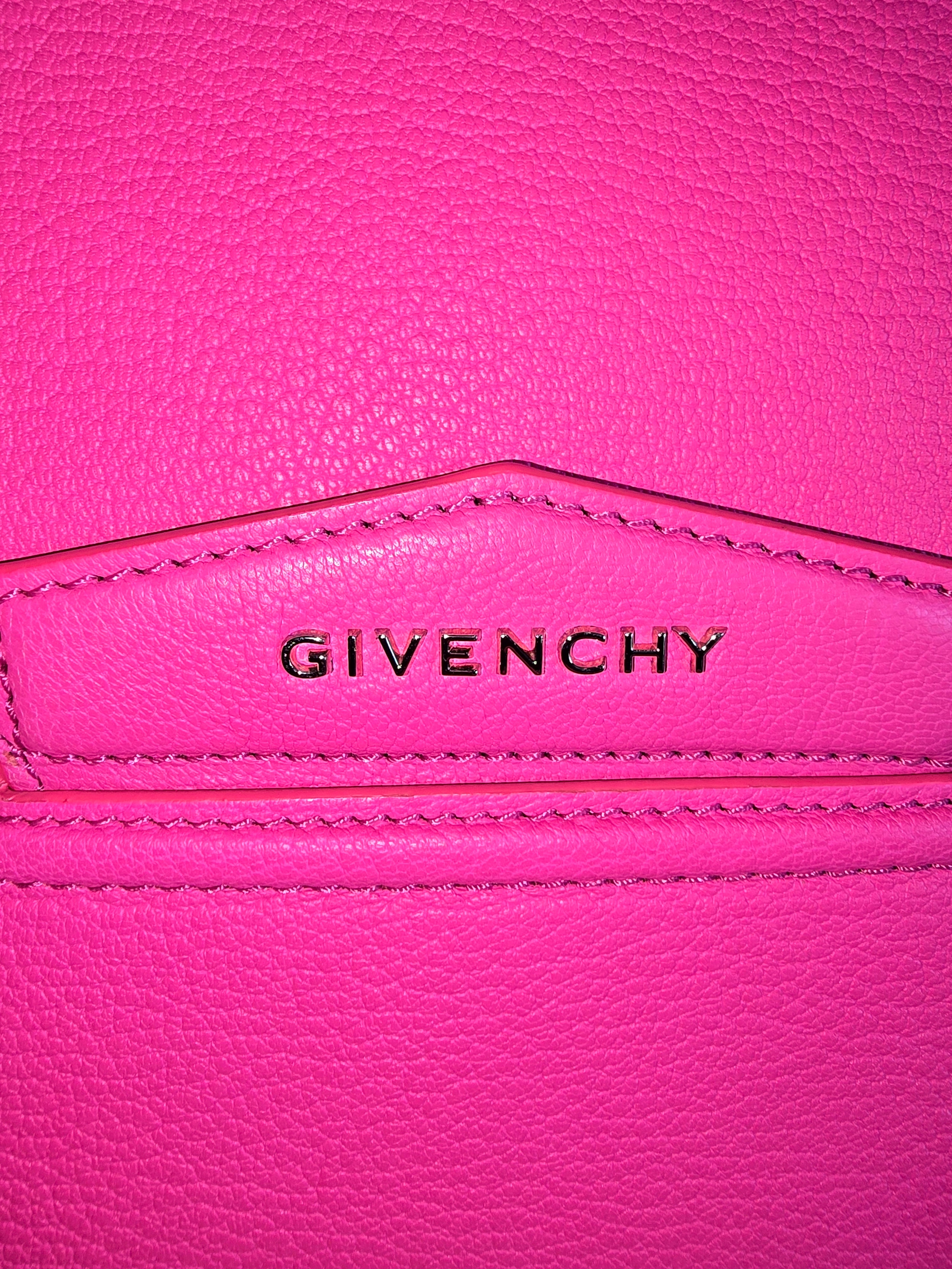 Givenchy Antigona Envelope Clutch Bright Pink Grained Leather Gold Hardware