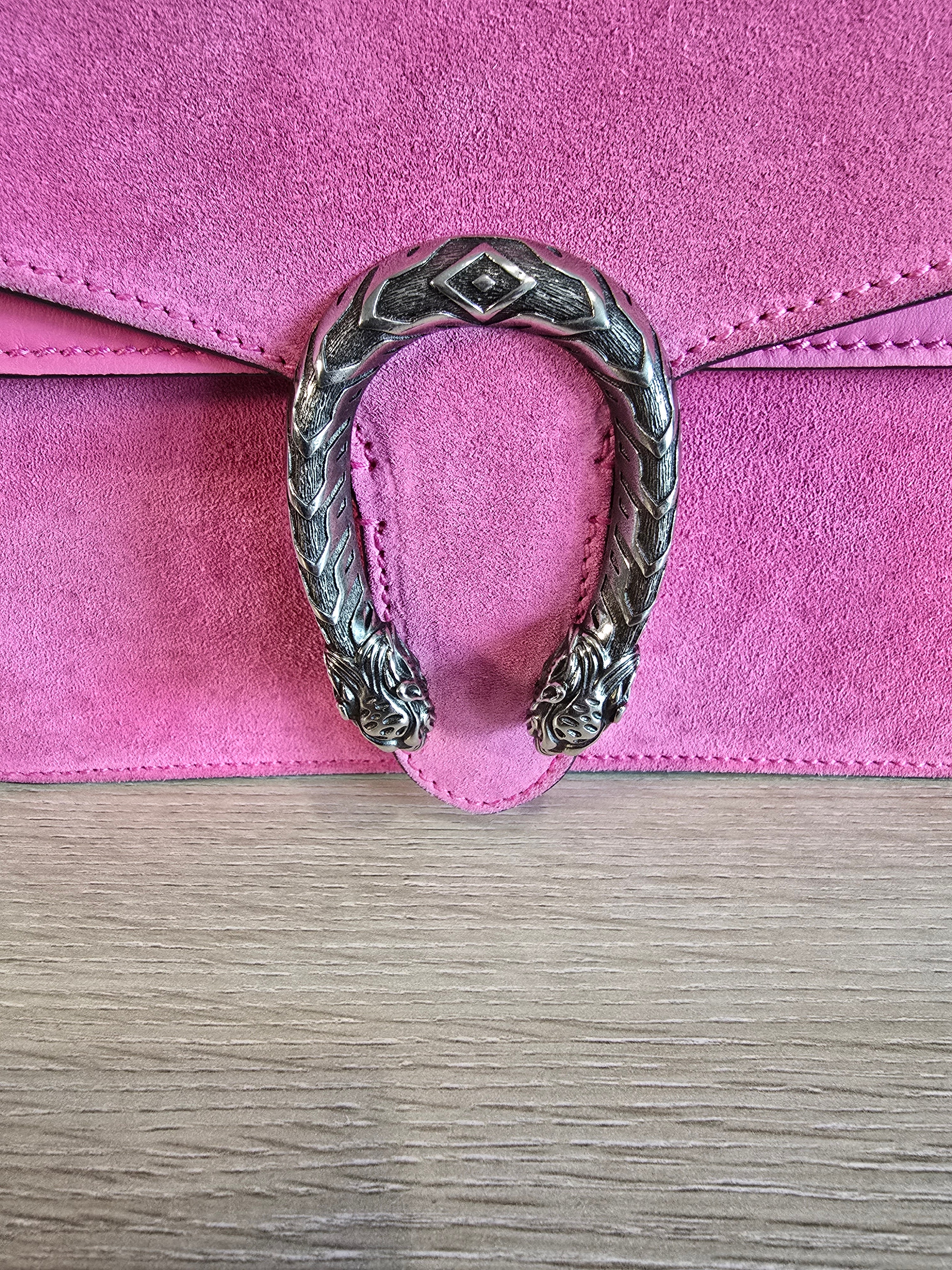 Gucci Dionysus Small Suede Shoulder Bag Pink Silver Hardware