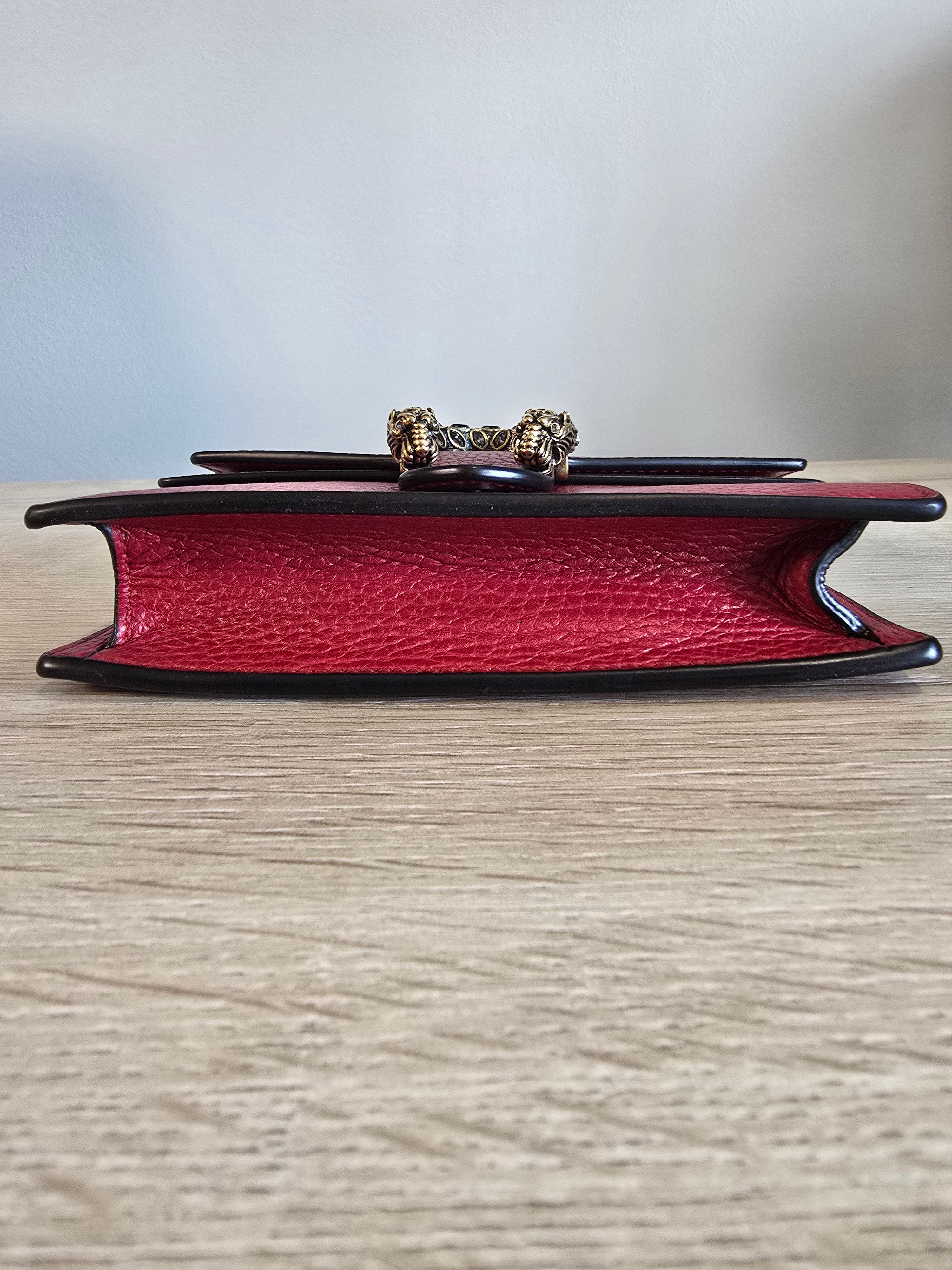 Gucci Dionysus Super Mini Bag Red Leather Silver Chain Gold Snake