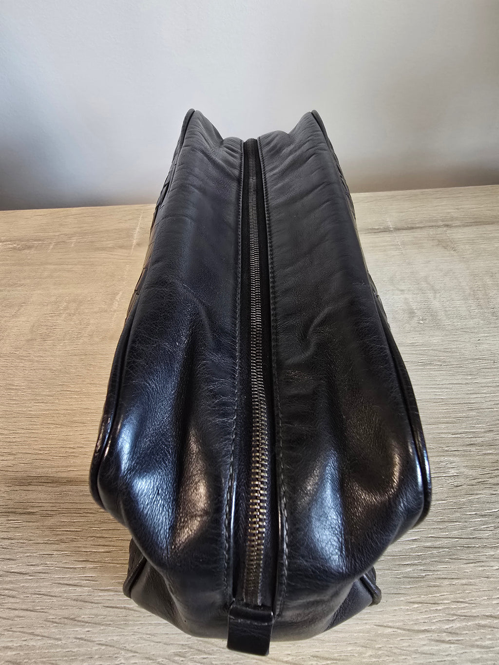 Bottega Veneta Intrecciato Woven Leather Toiletry Bag Black Silver Hardware