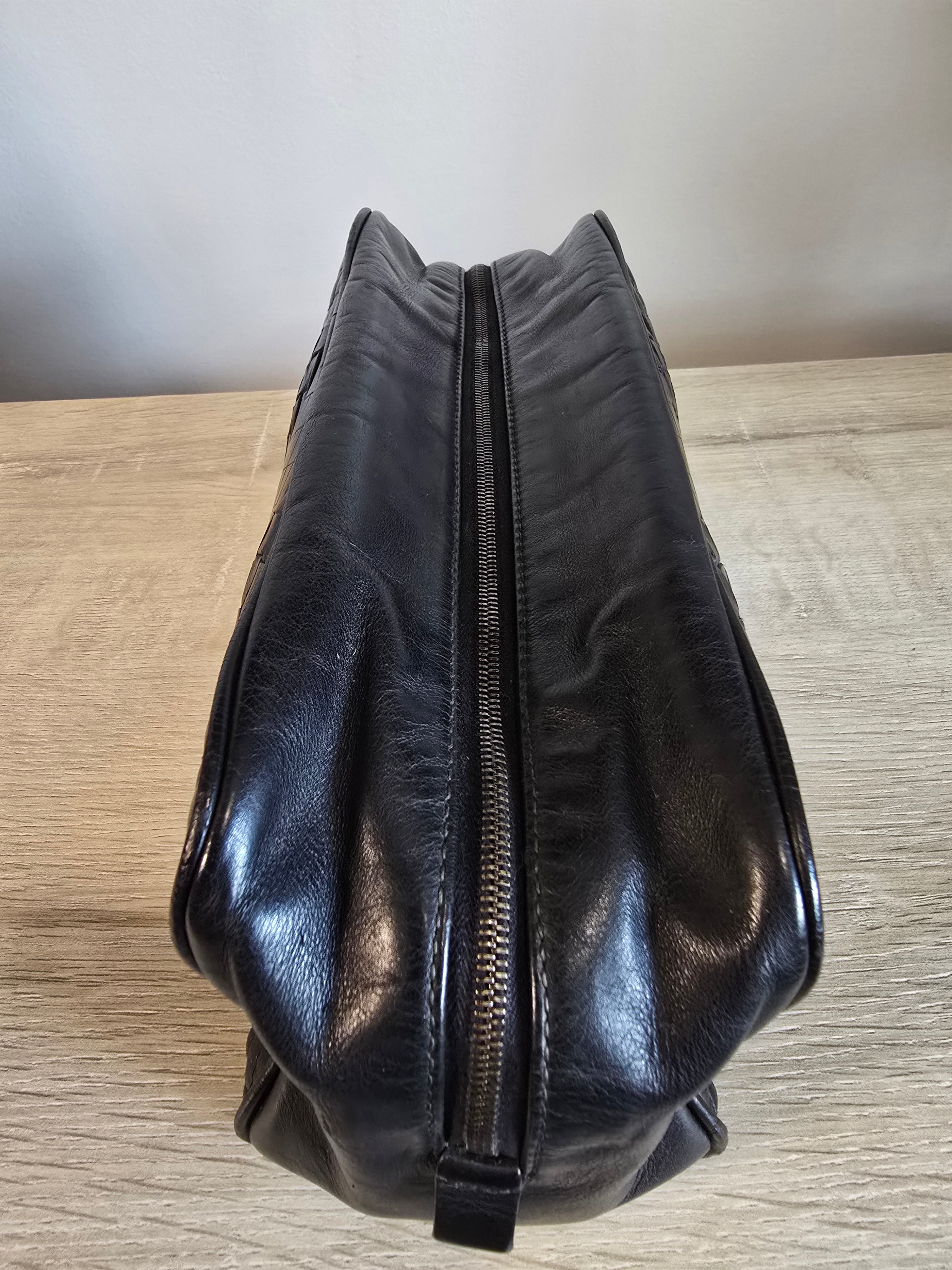 Bottega Veneta Intrecciato Woven Leather Toiletry Bag Black Silver Hardware