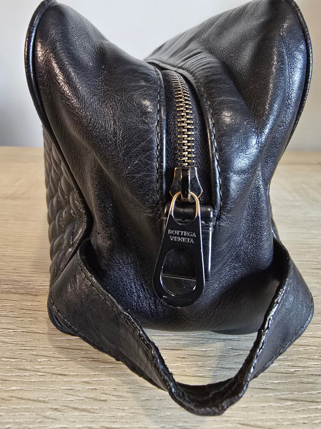 Bottega Veneta Intrecciato Woven Leather Toiletry Bag Black Silver Hardware