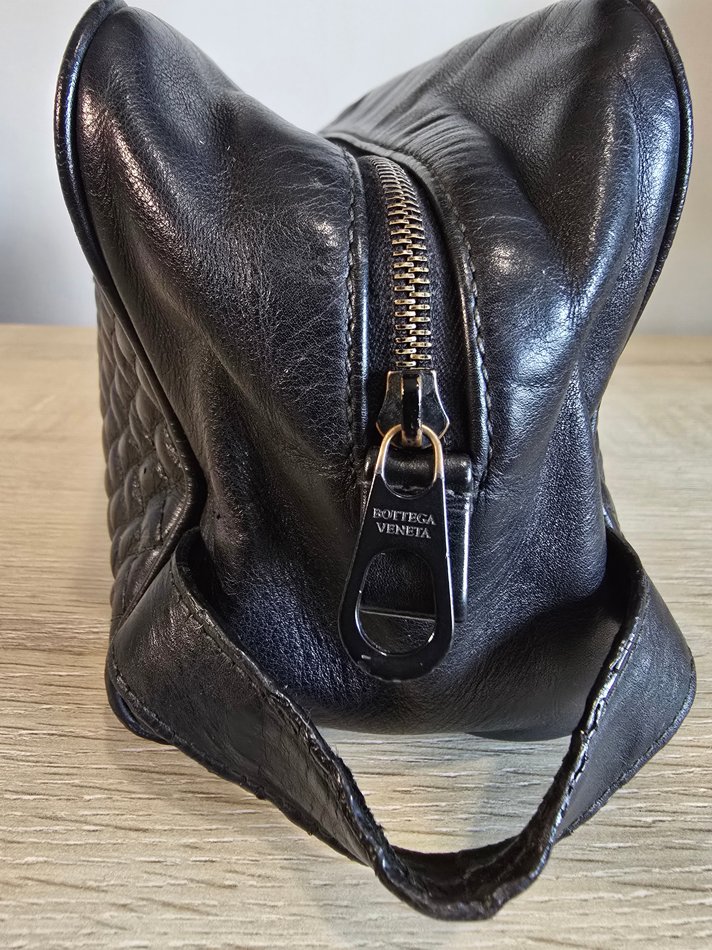 Bottega Veneta Intrecciato Woven Leather Toiletry Bag Black Silver Hardware