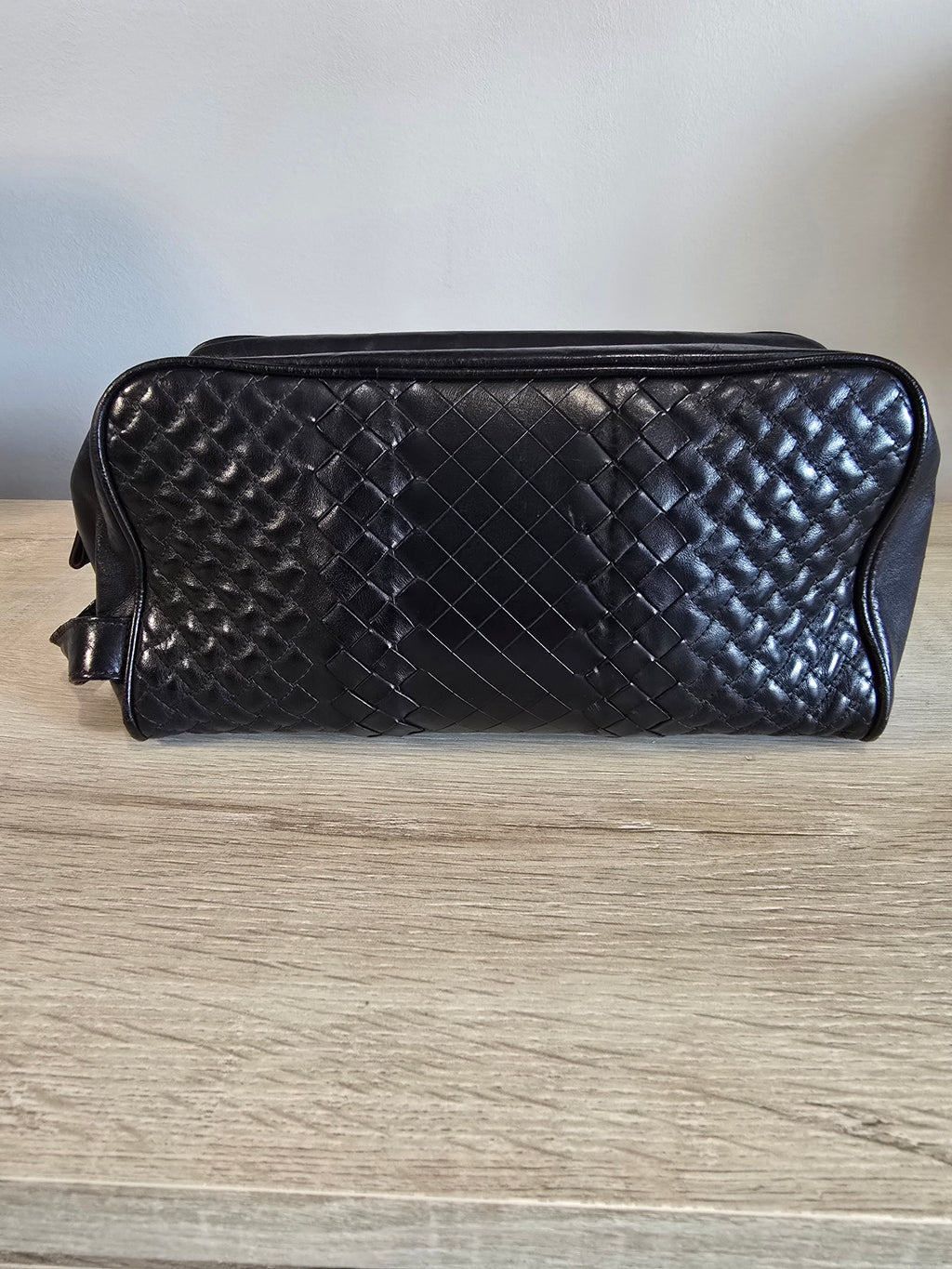 Bottega Veneta Intrecciato Woven Leather Toiletry Bag Black Silver Hardware