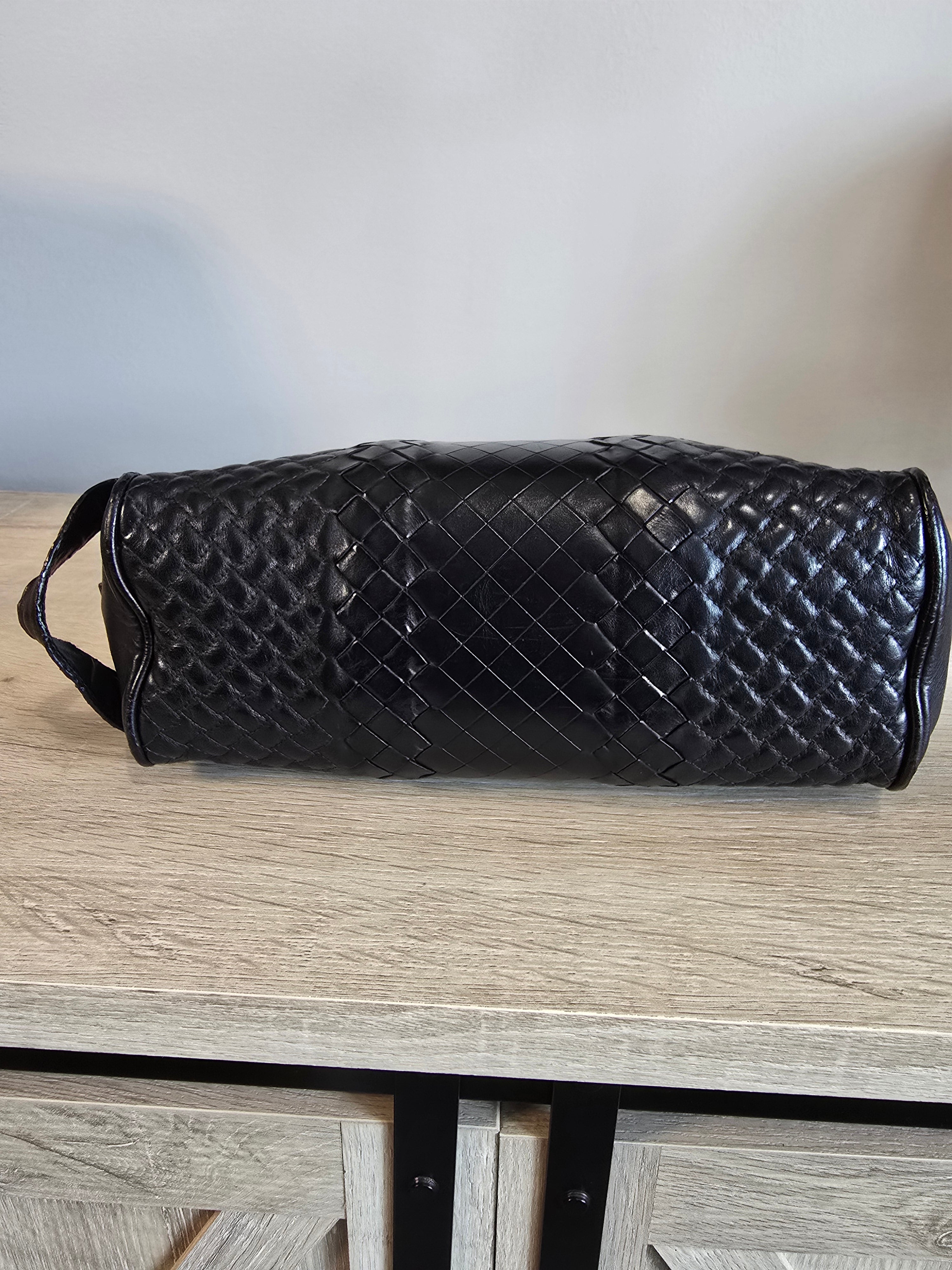 Bottega Veneta Intrecciato Woven Leather Toiletry Bag Black Silver Hardware