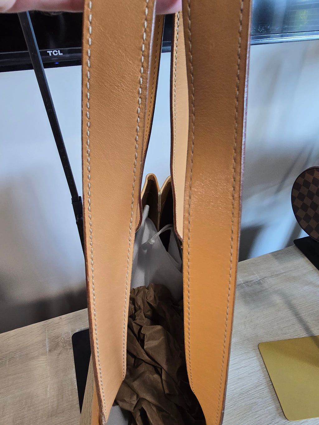 Celine Vintage Macadam Tote Coated Canvas Natural Leather Handles Gold Hardware