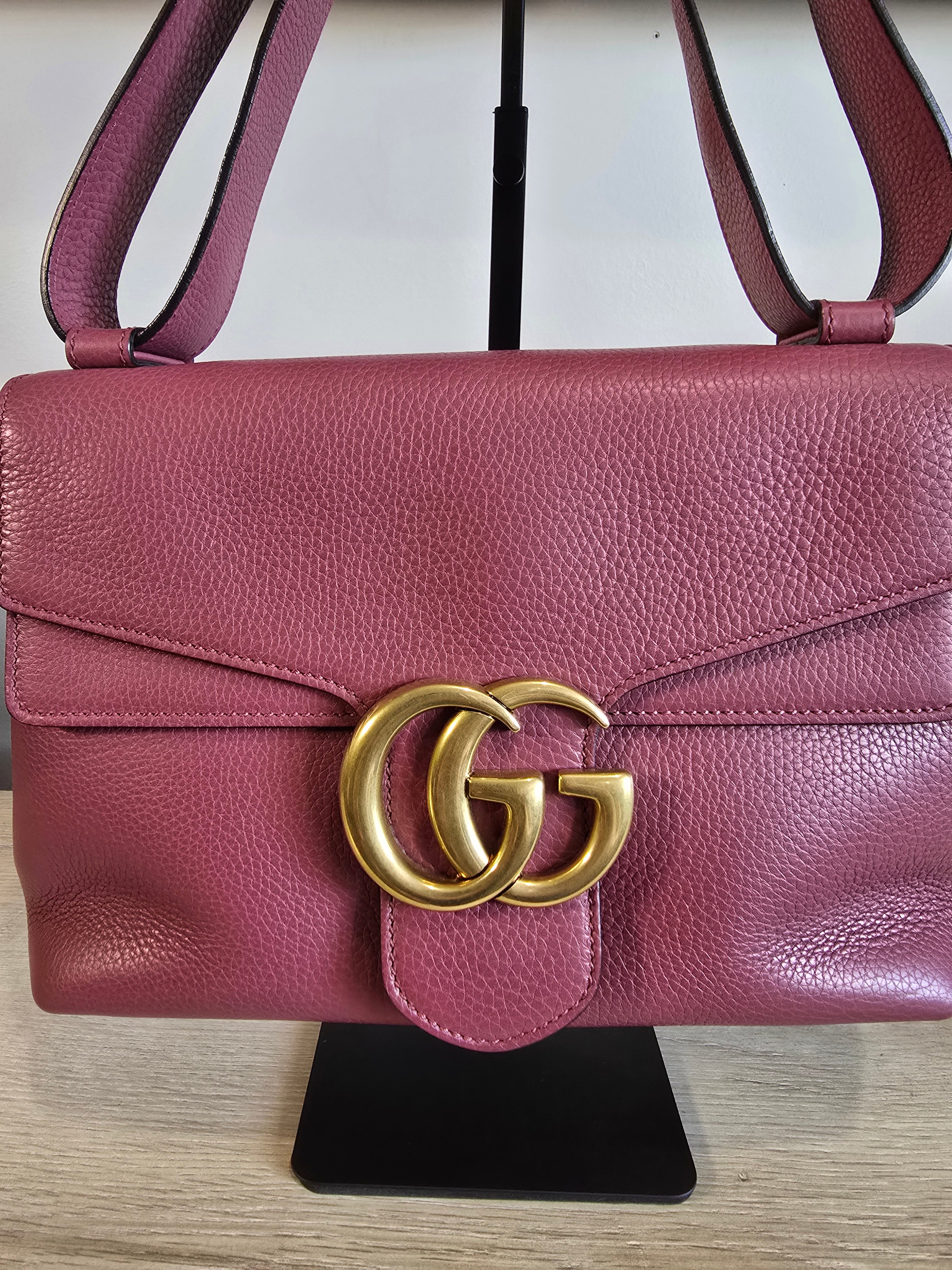 Gucci GG Marmont Medium Shoulder Bag Dark Mauve Matelassé Leather Gold Hardware
