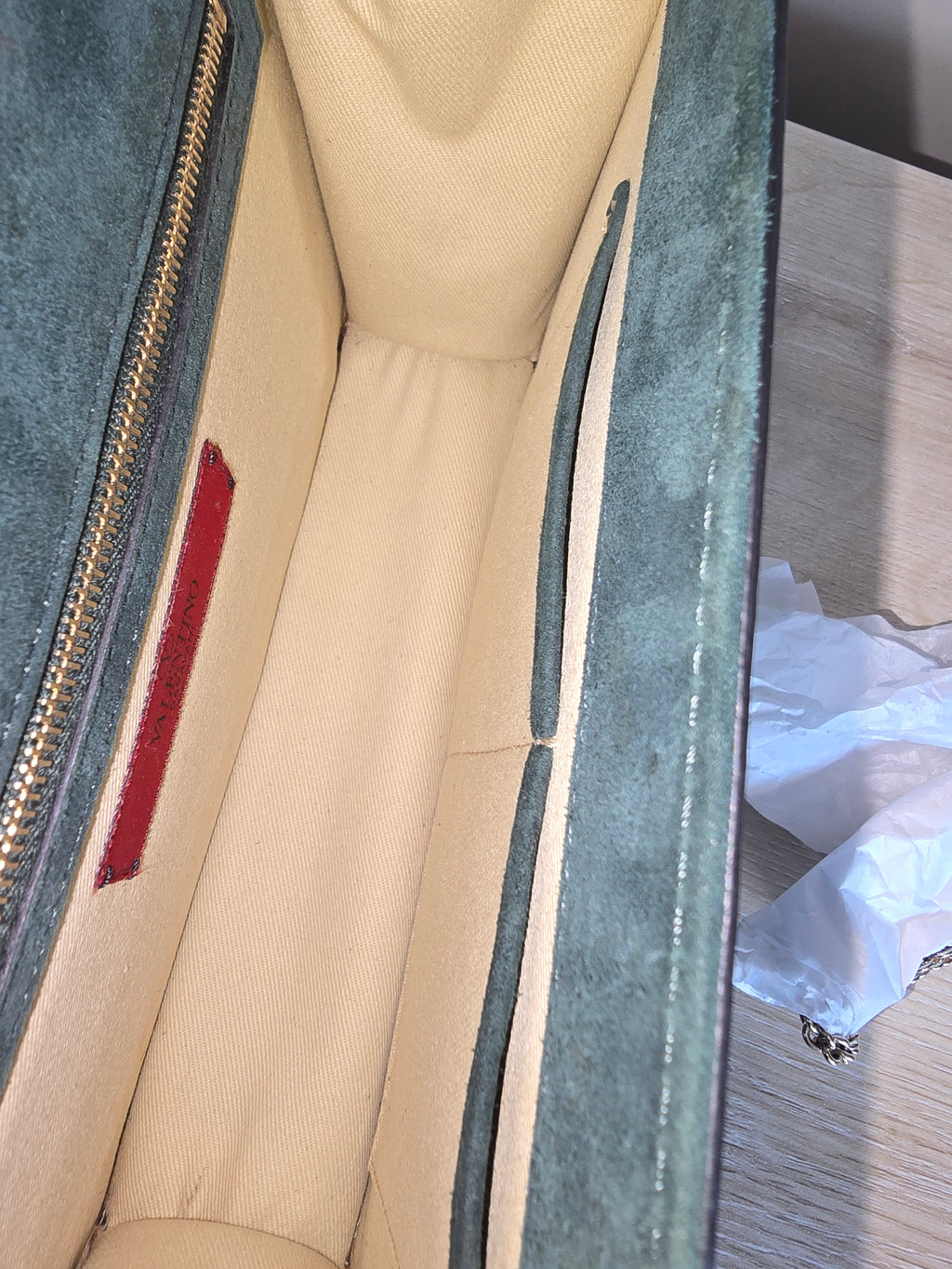 Valentino Garavani Rockstud Glam Lock Shoulder Bag Green Patent Leather Gold Hardware Chain Strap