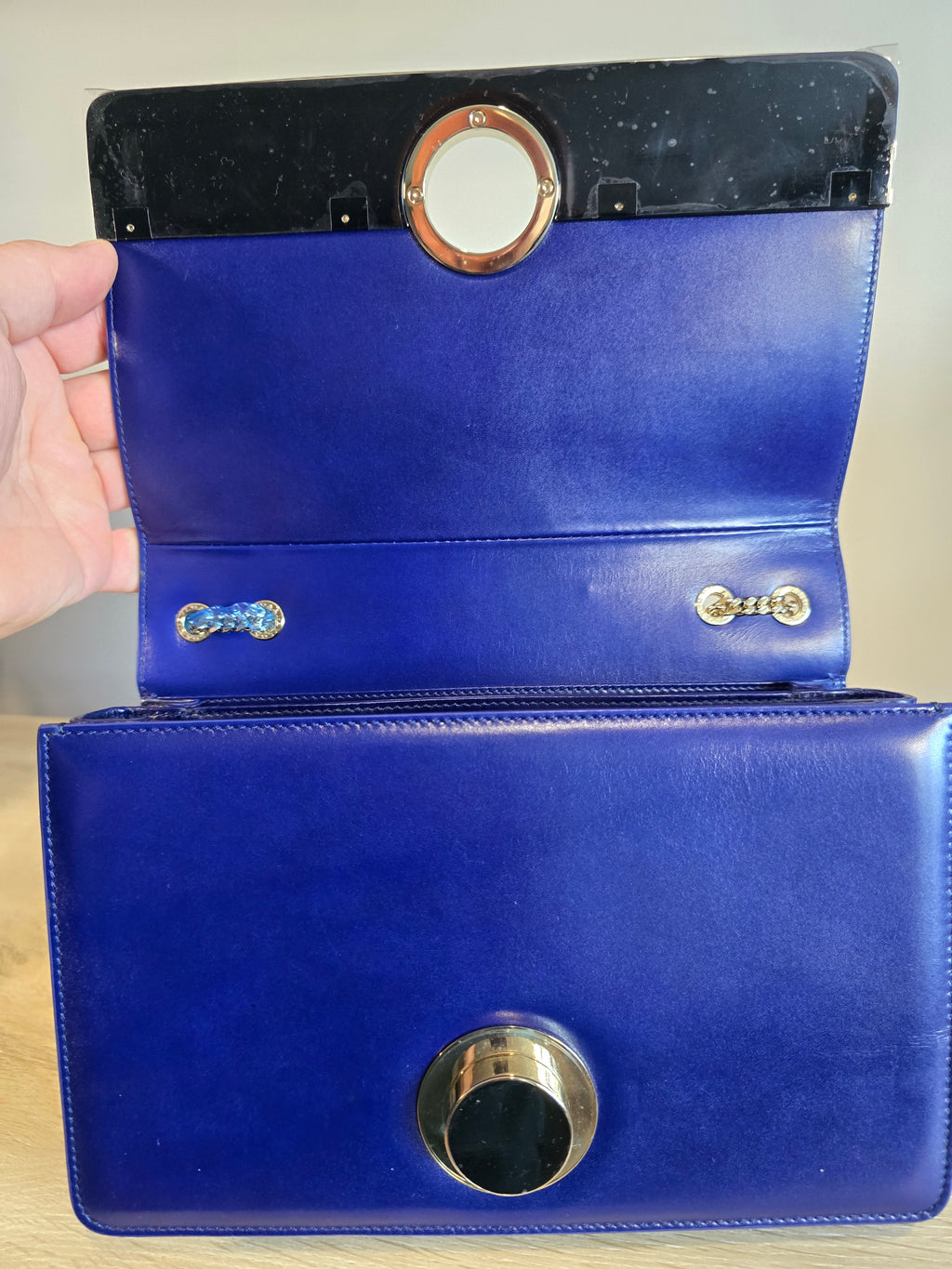 Bvlgari "Bvlgari-Bvlgari" Crossbody Shoulder Bag in Blue & Black