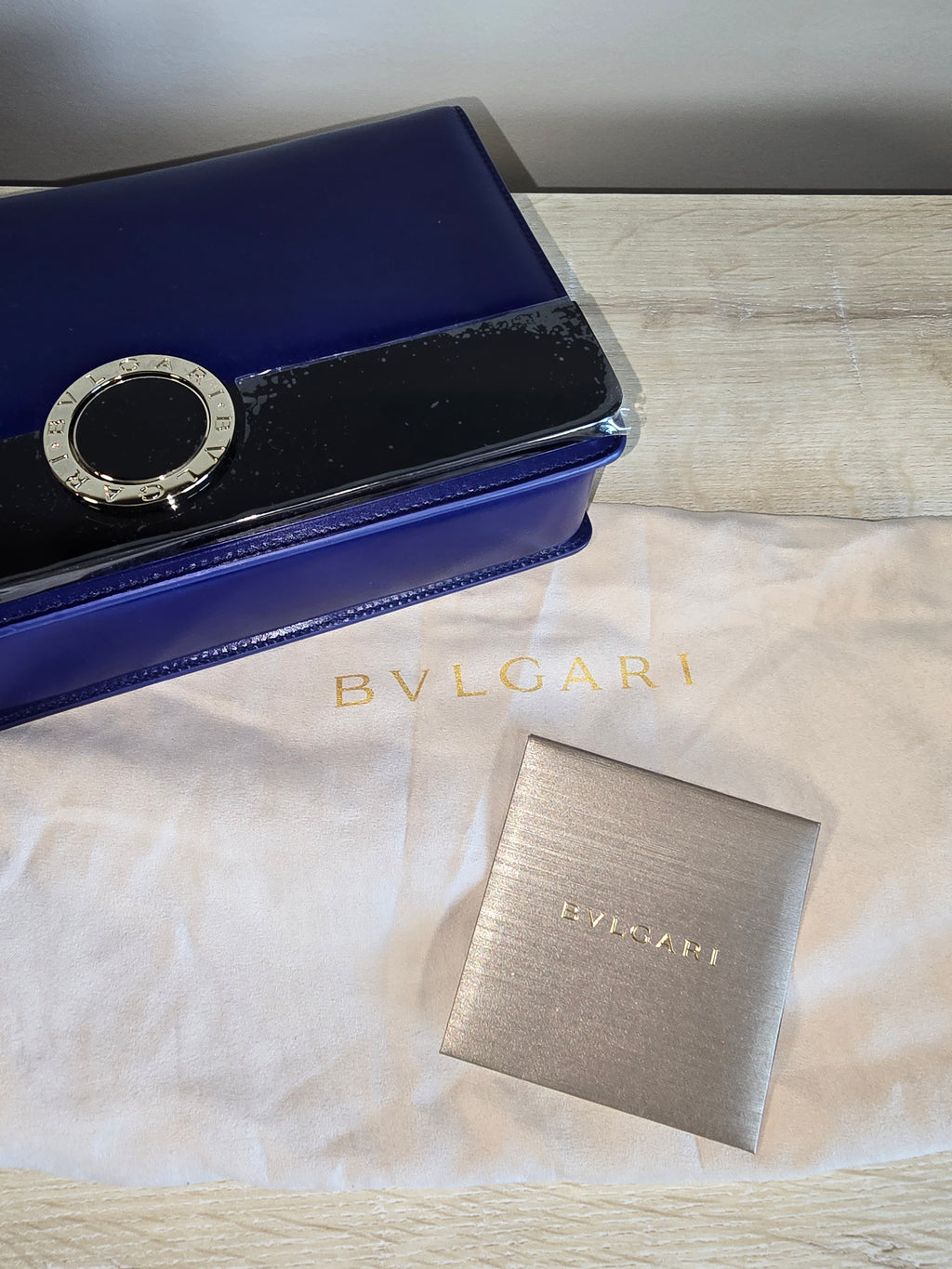 Bvlgari "Bvlgari-Bvlgari" Crossbody Shoulder Bag in Blue & Black