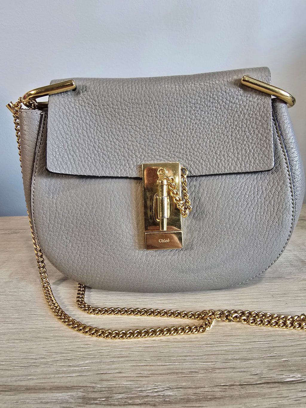 Chloé Drew Bag Motty Grey Textured Leather Gold Hardware