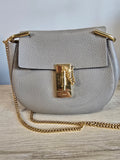 Chloé Drew Bag Motty Grey Textured Leather Gold Hardware