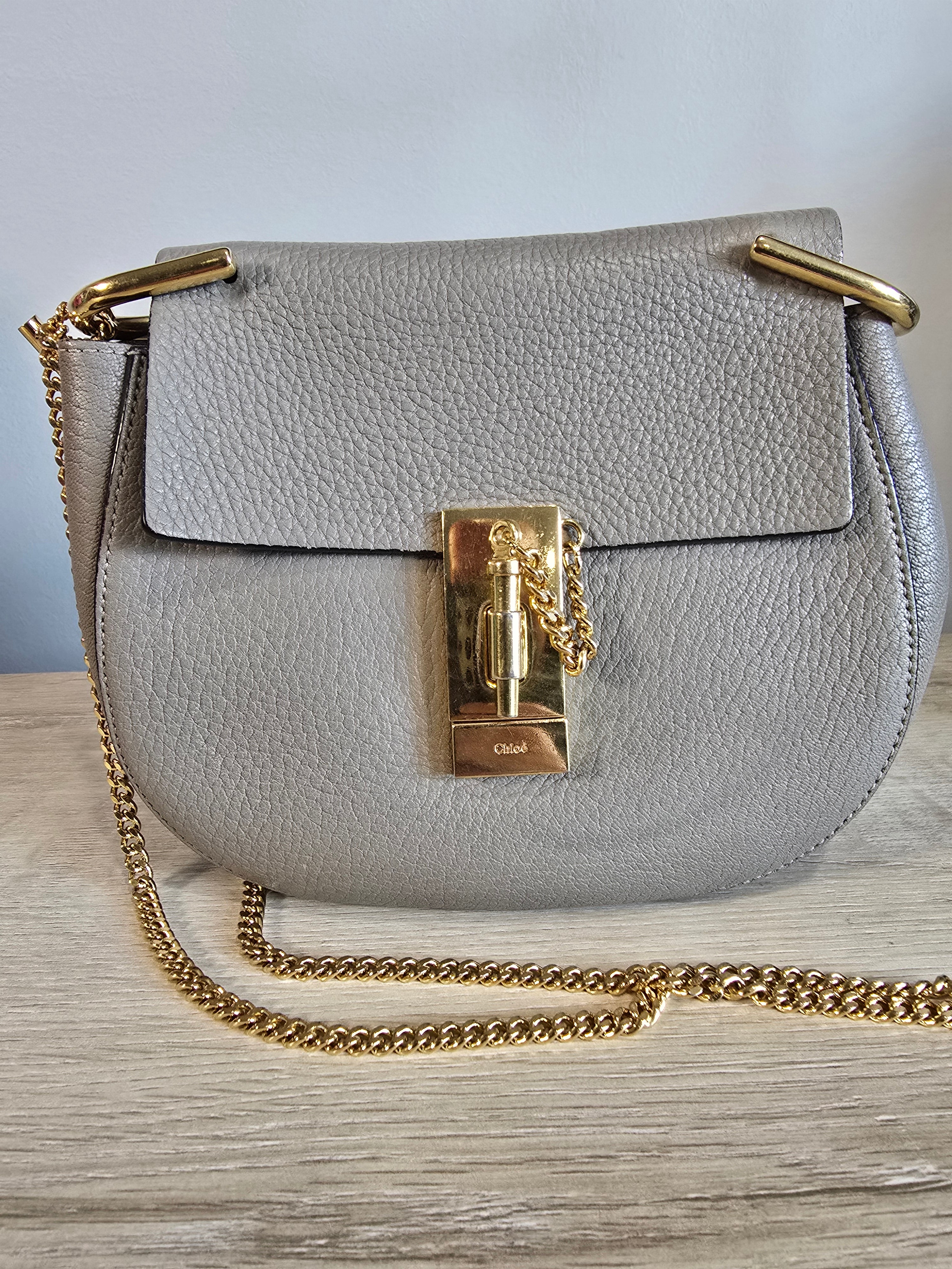 Chloé Drew Bag Motty Grey Textured Leather Gold Hardware