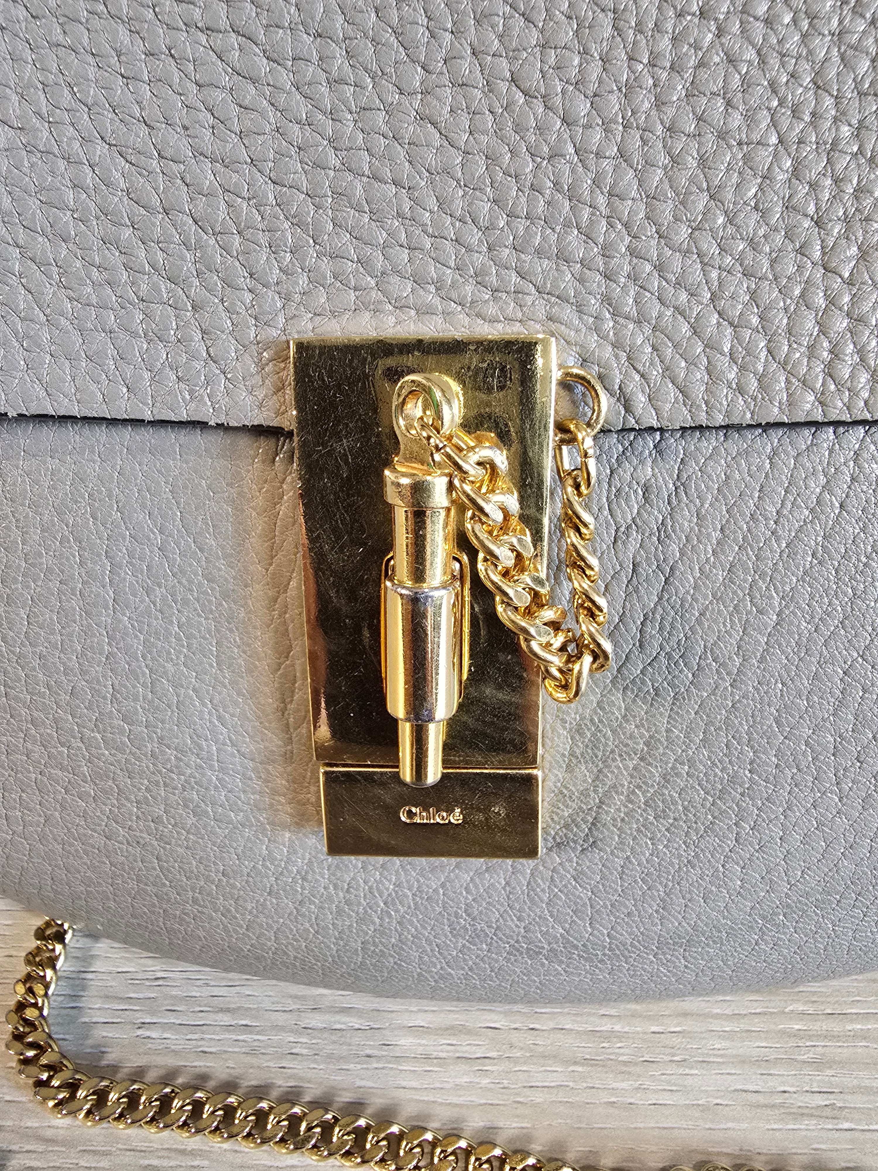 Chloé Drew Bag Motty Grey Textured Leather Gold Hardware