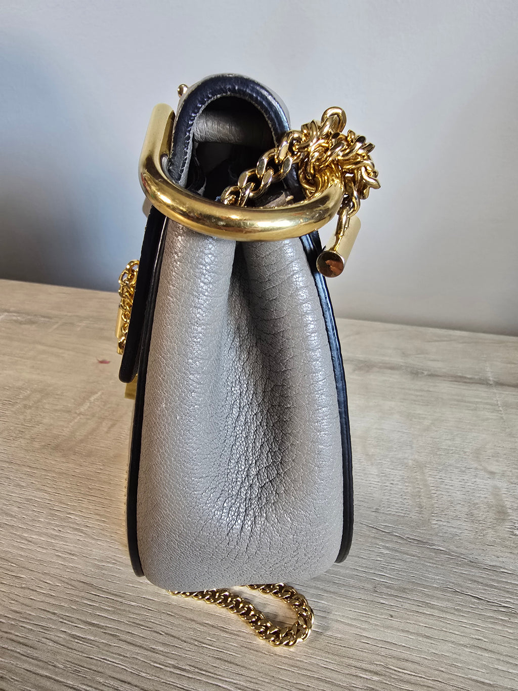 Chloé Drew Bag Motty Grey Textured Leather Gold Hardware