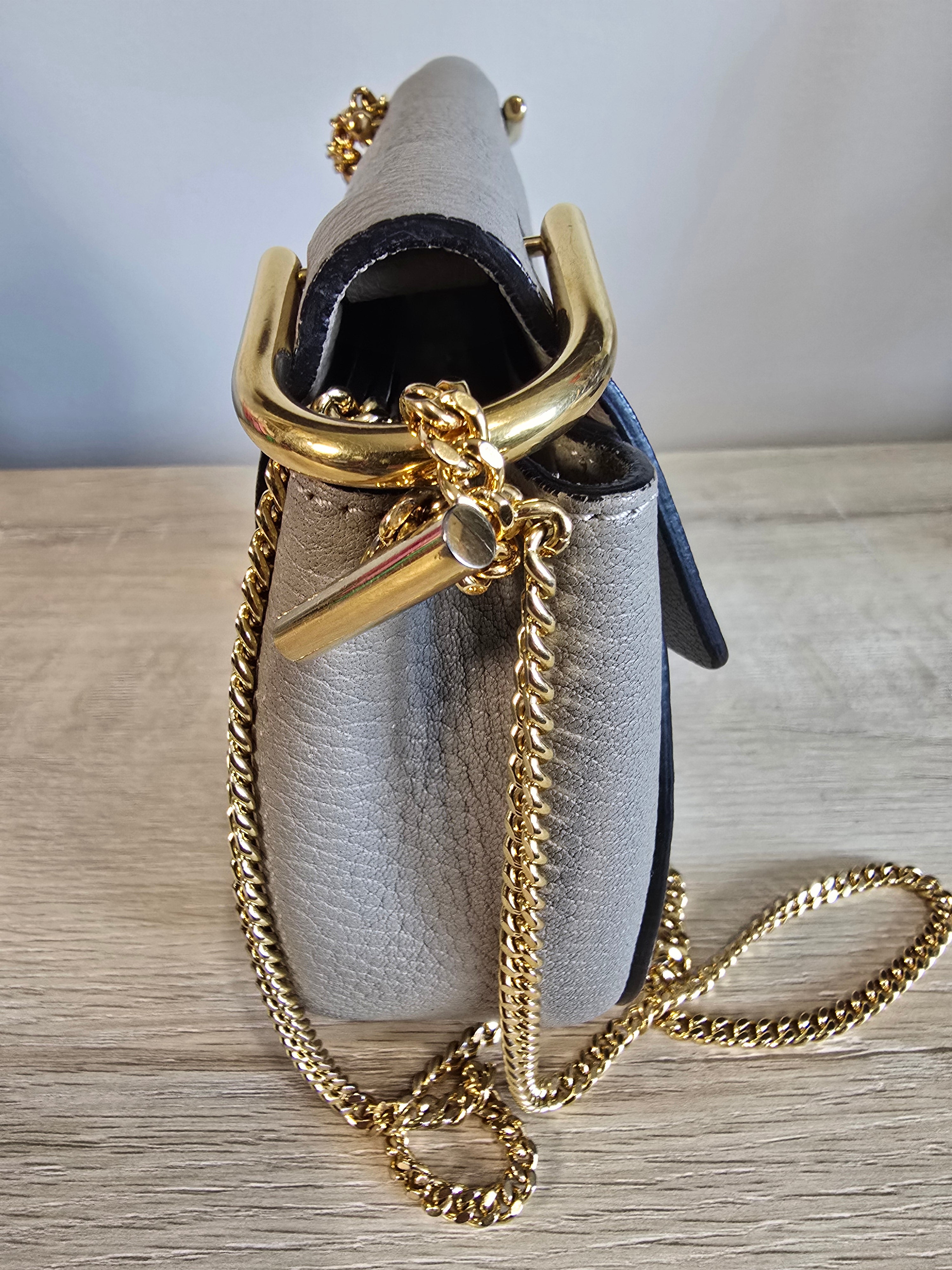 Chloé Drew Bag Motty Grey Textured Leather Gold Hardware