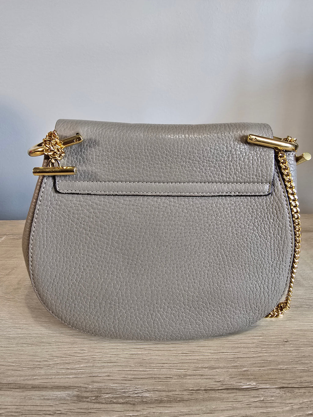 Chloé Drew Bag Motty Grey Textured Leather Gold Hardware