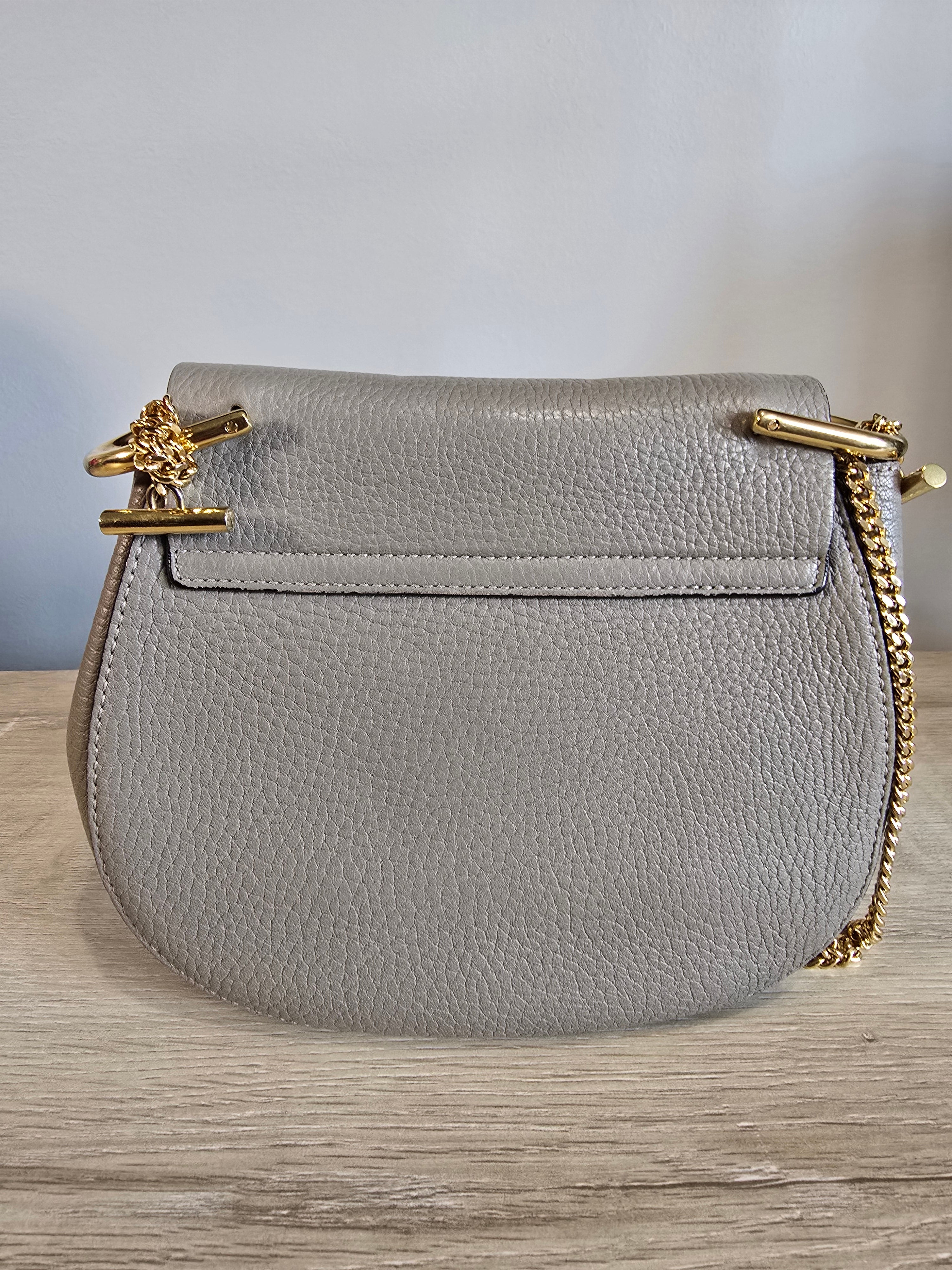 Chloé Drew Bag Motty Grey Textured Leather Gold Hardware