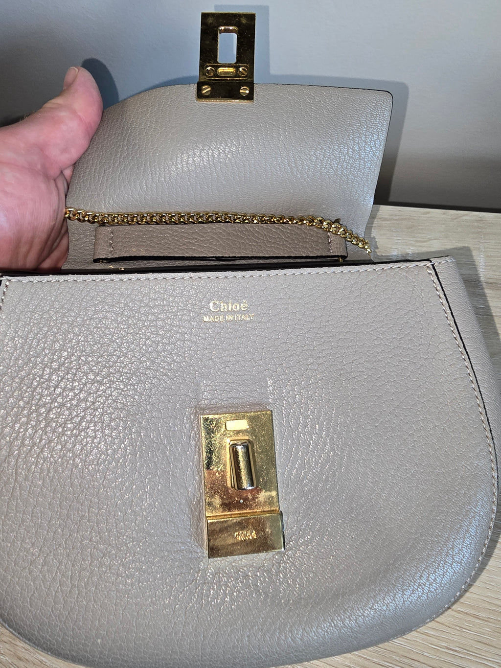 Chloé Drew Bag Motty Grey Textured Leather Gold Hardware