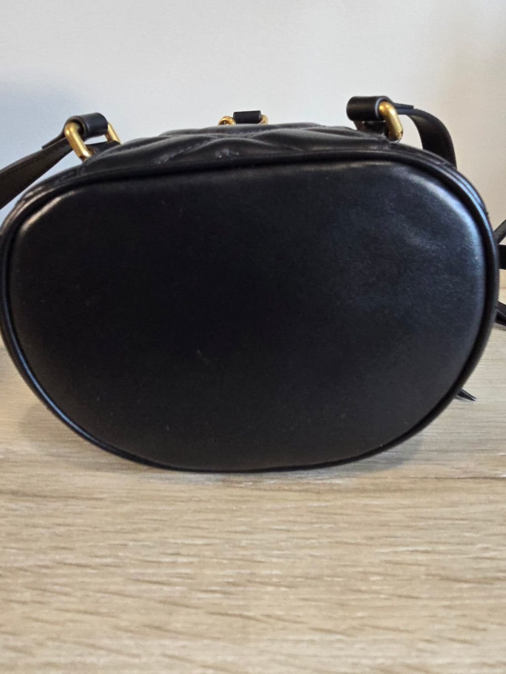 Gucci GG Marmont Mini Round Backpack Black Matelassé Leather Gold Hardware