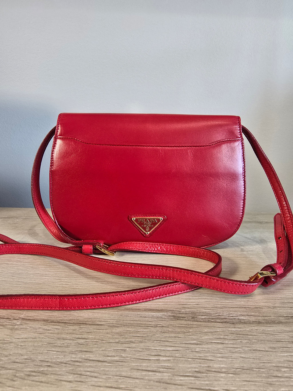 Prada Madras Pochette Red Leather Shoulder Bag Gold Hardware