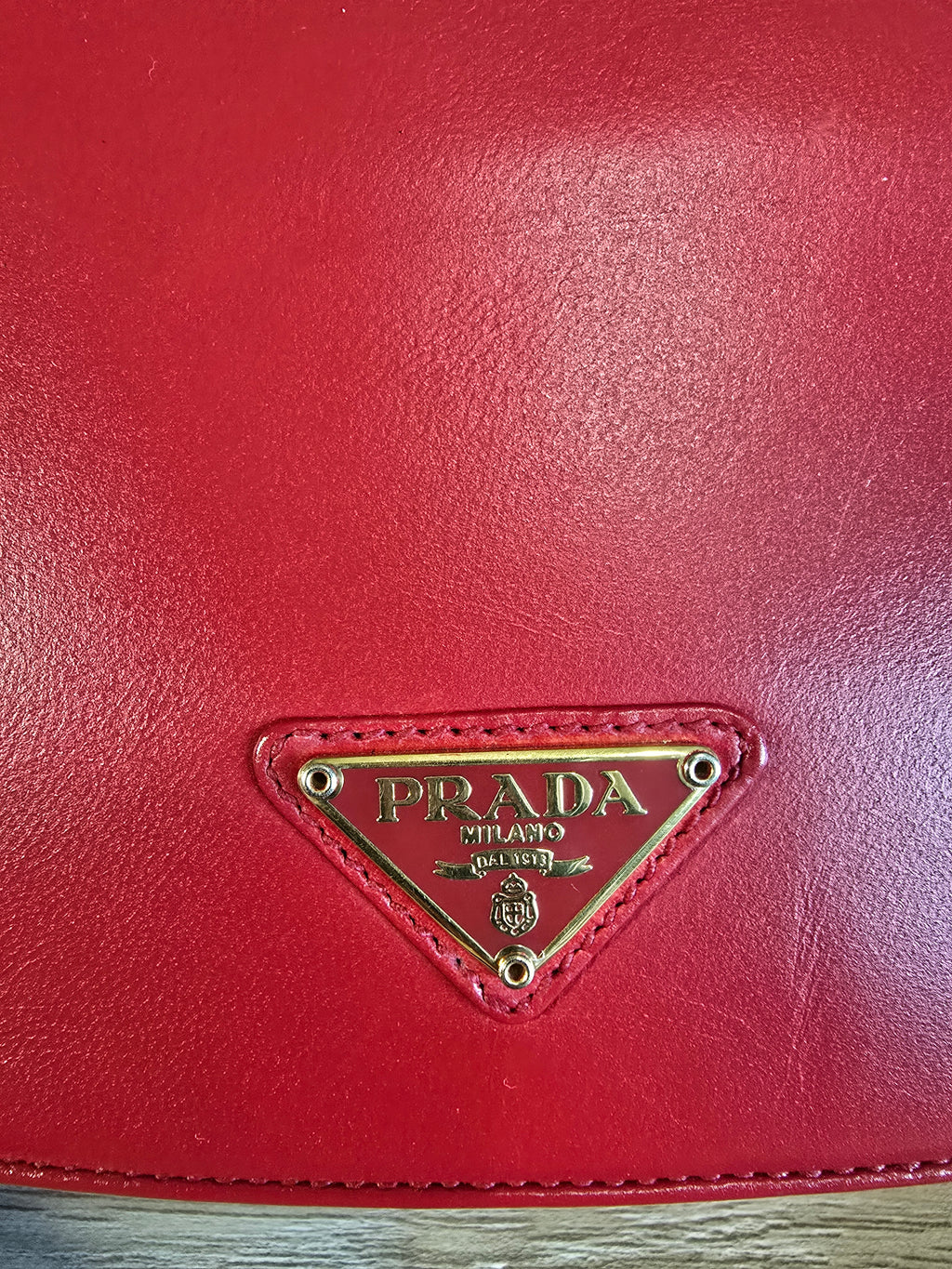 Prada Madras Pochette Red Leather Shoulder Bag Gold Hardware
