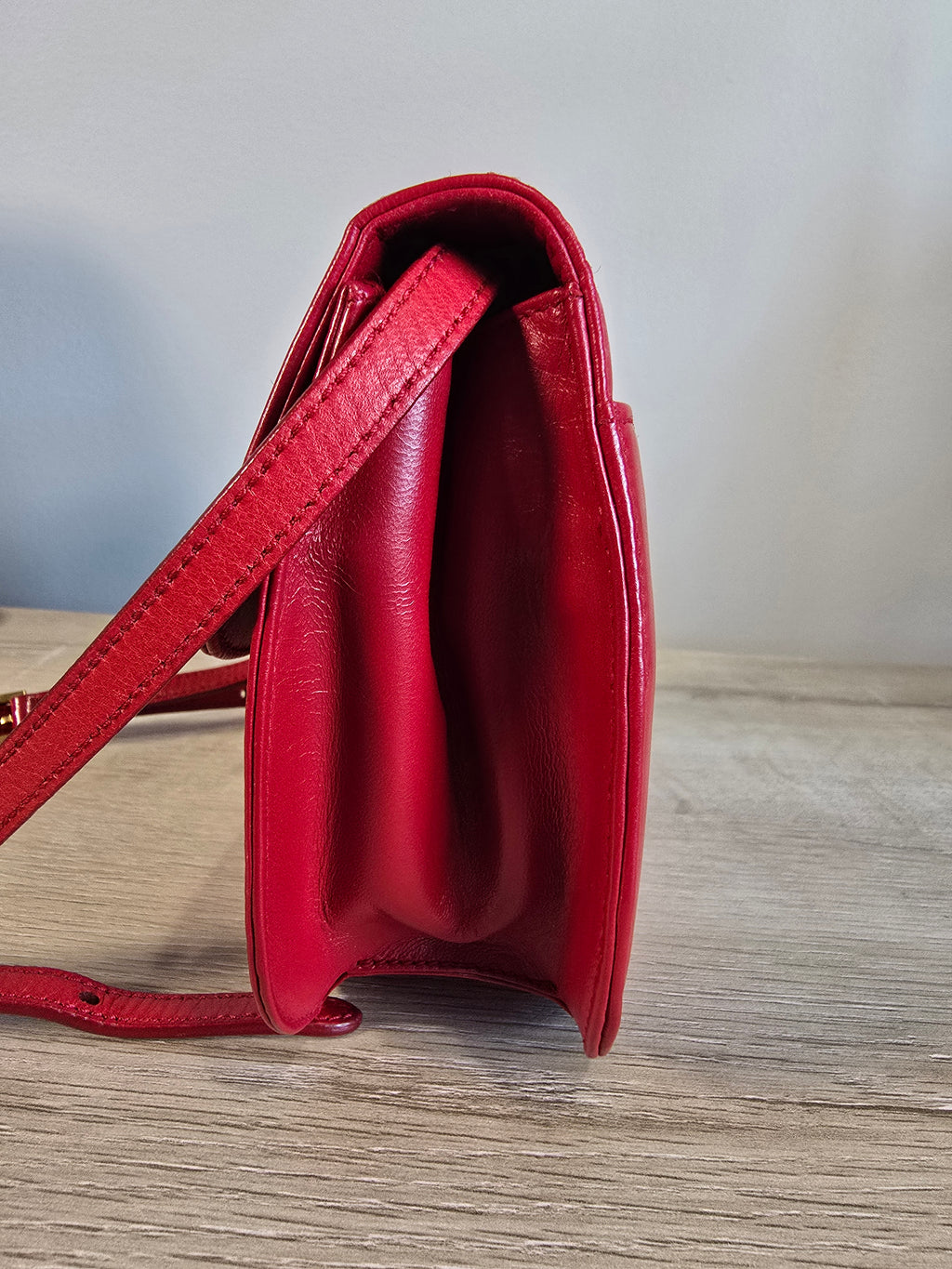 Prada Madras Pochette Red Leather Shoulder Bag Gold Hardware