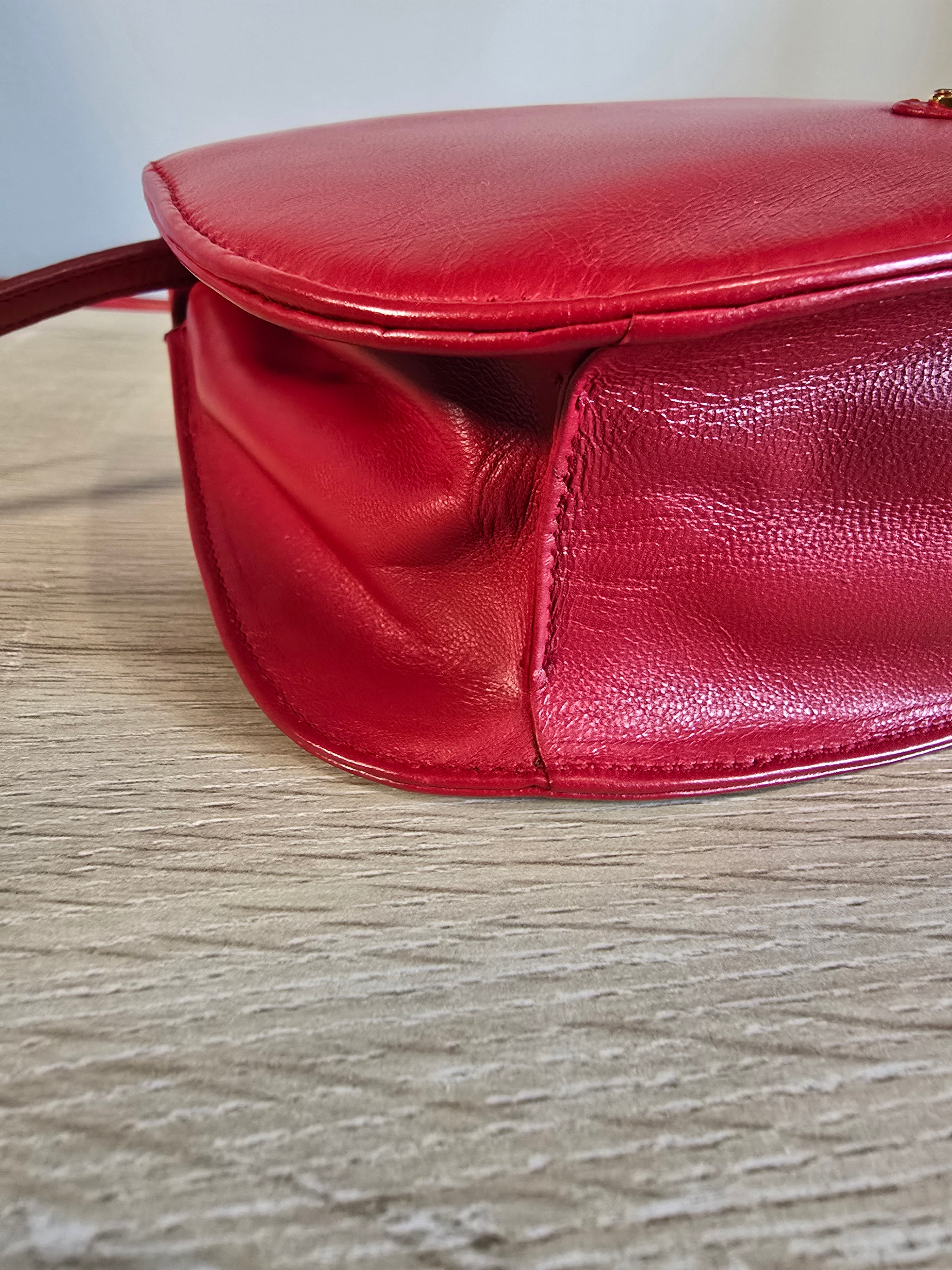 Prada Madras Pochette Red Leather Shoulder Bag Gold Hardware