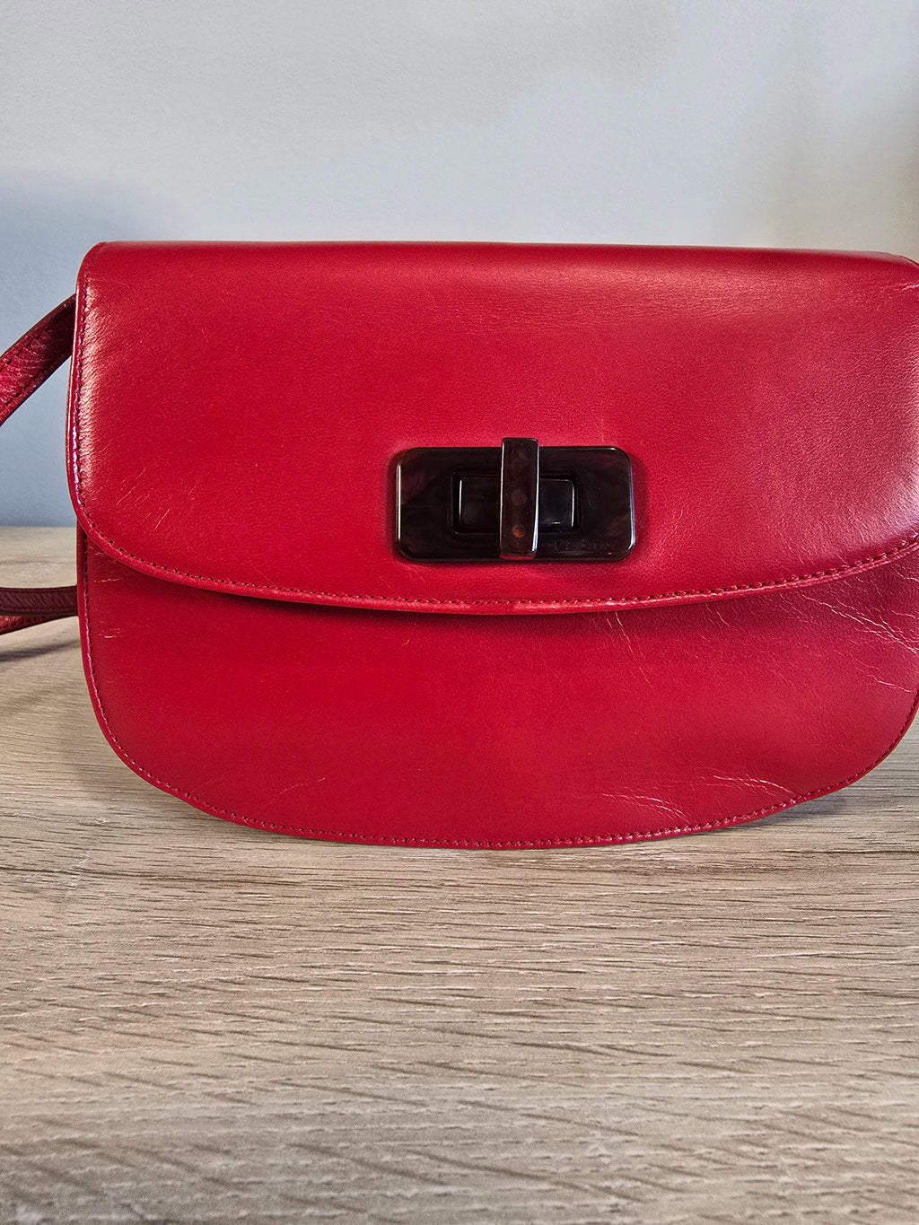 Prada Madras Pochette Red Leather Shoulder Bag Gold Hardware