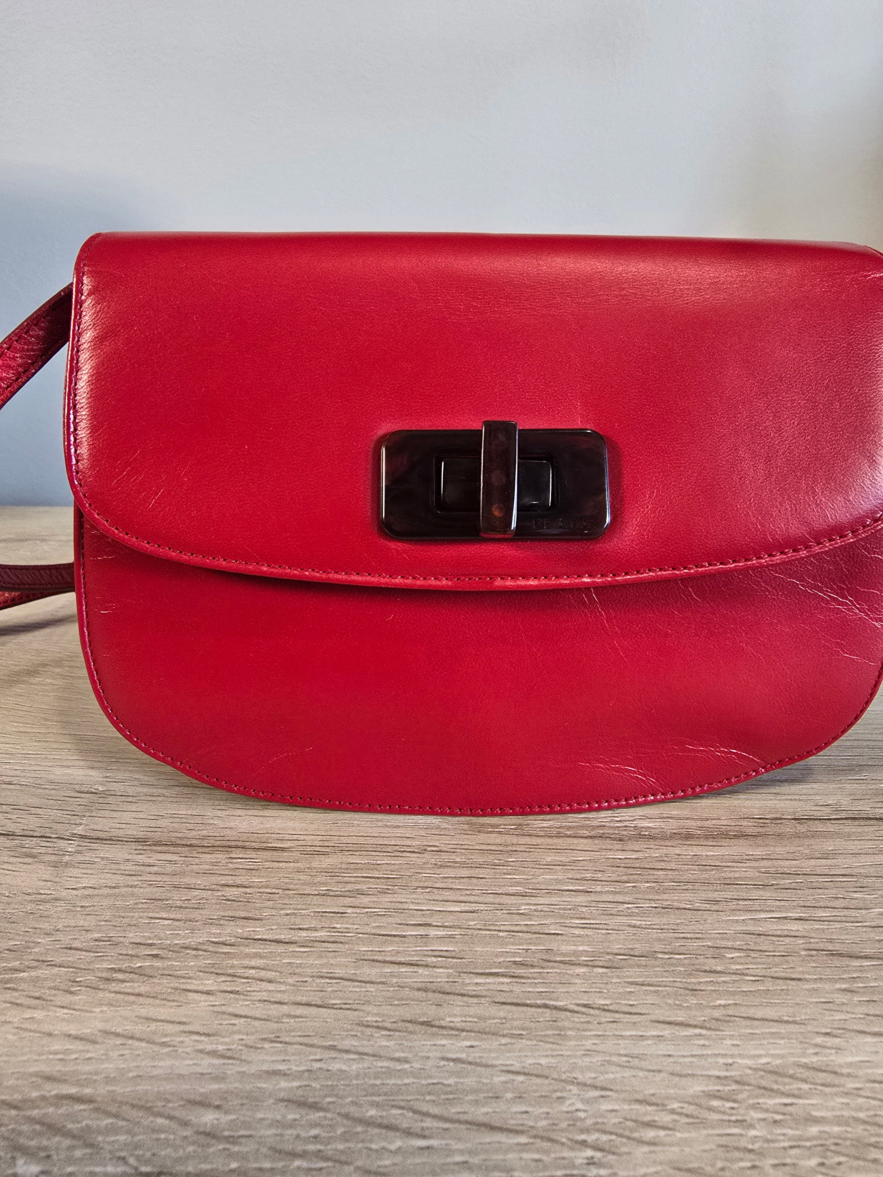 Prada Madras Pochette Red Leather Shoulder Bag Gold Hardware