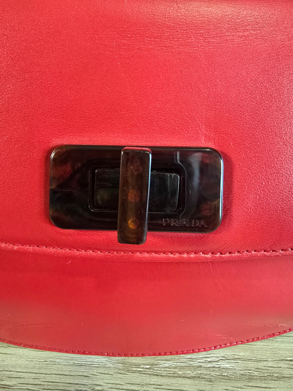 Prada Madras Pochette Red Leather Shoulder Bag Gold Hardware