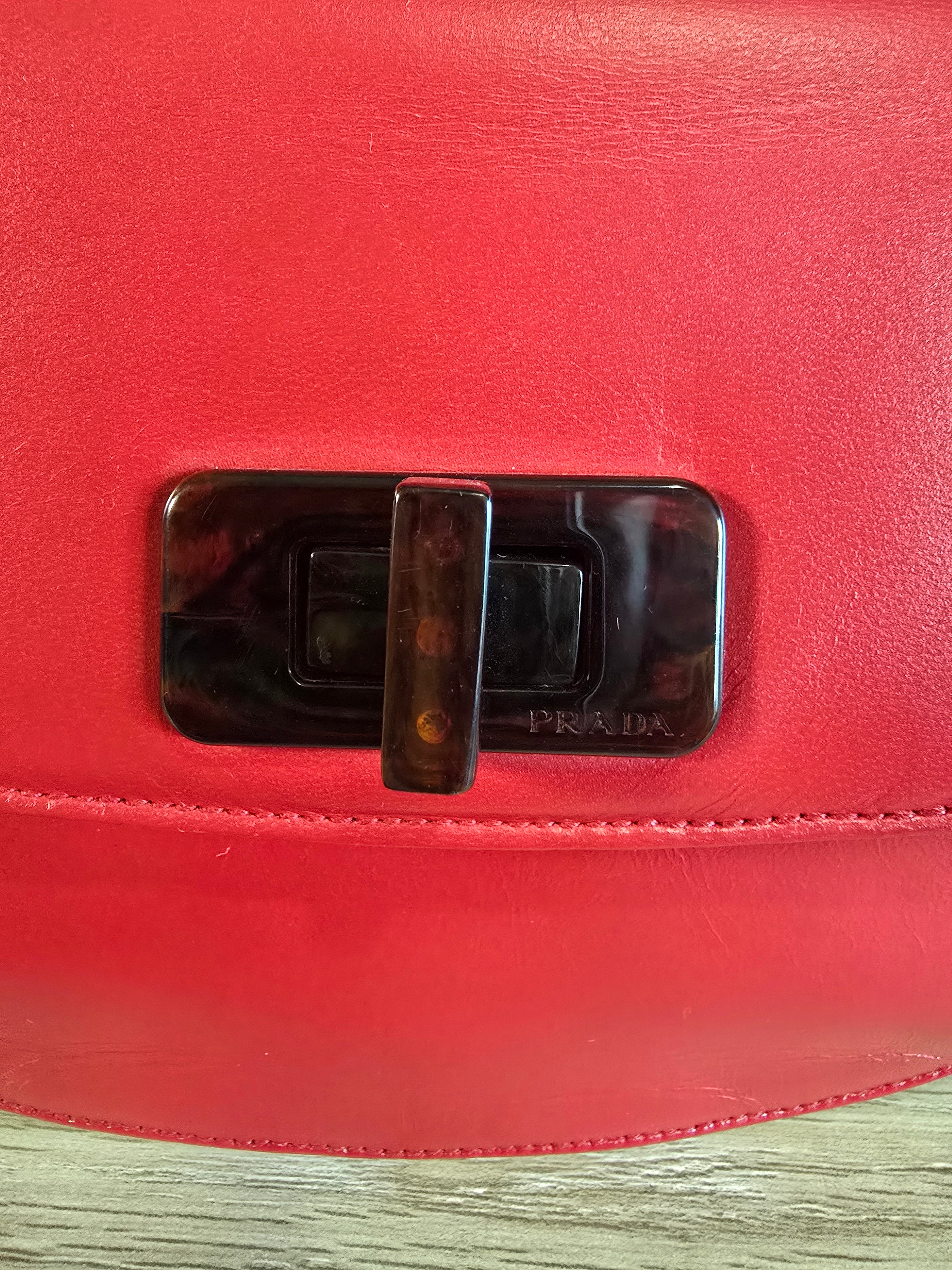 Prada Madras Pochette Red Leather Shoulder Bag Gold Hardware