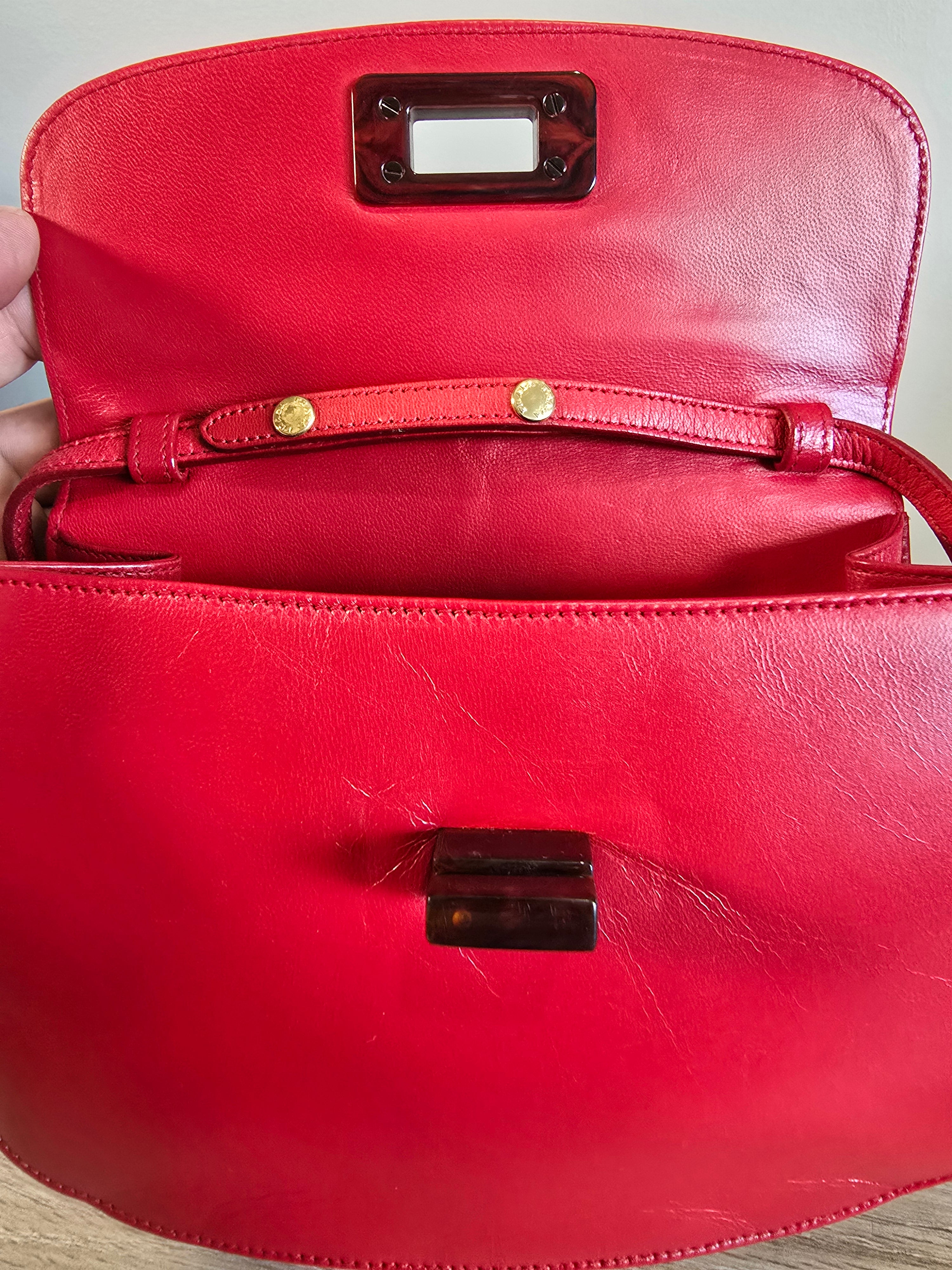 Prada Madras Pochette Red Leather Shoulder Bag Gold Hardware