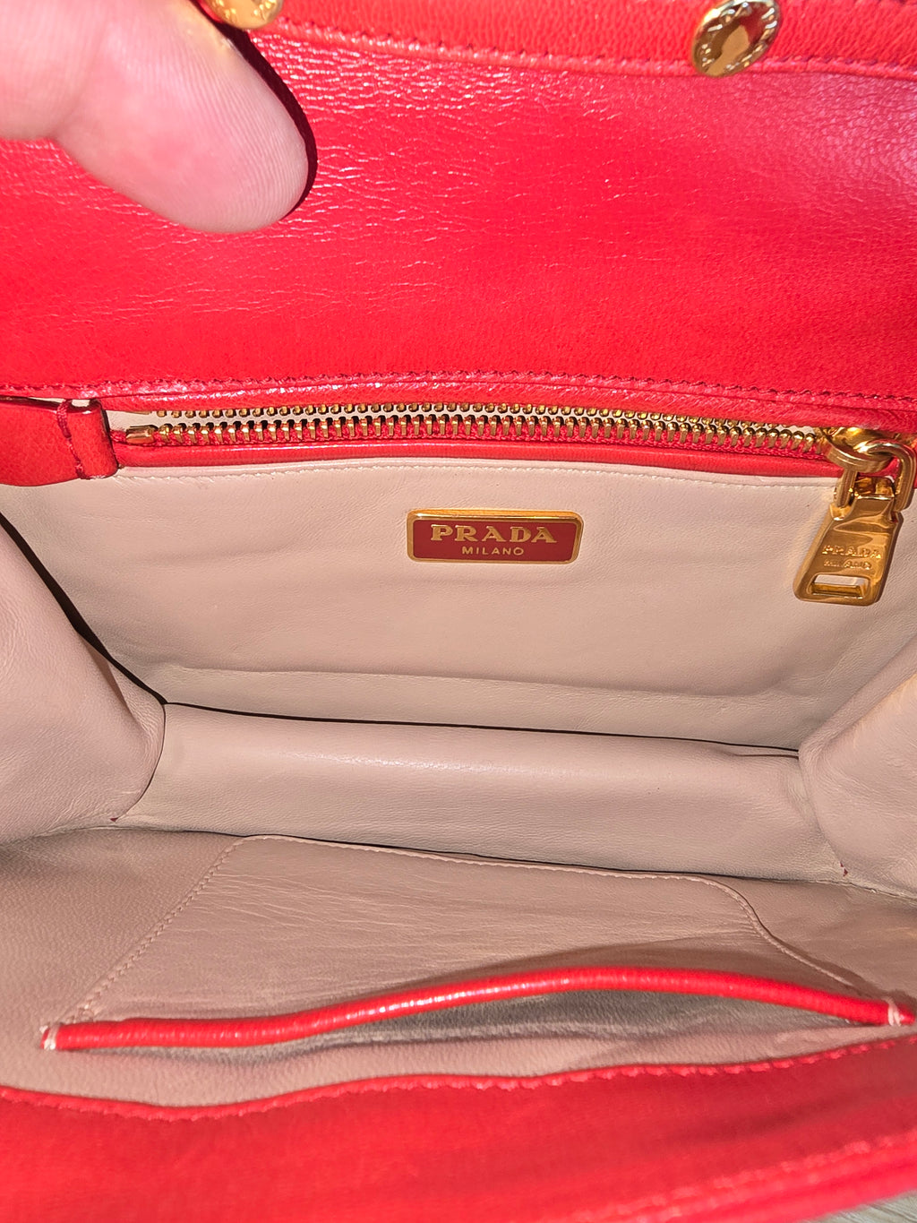 Prada Madras Pochette Red Leather Shoulder Bag Gold Hardware