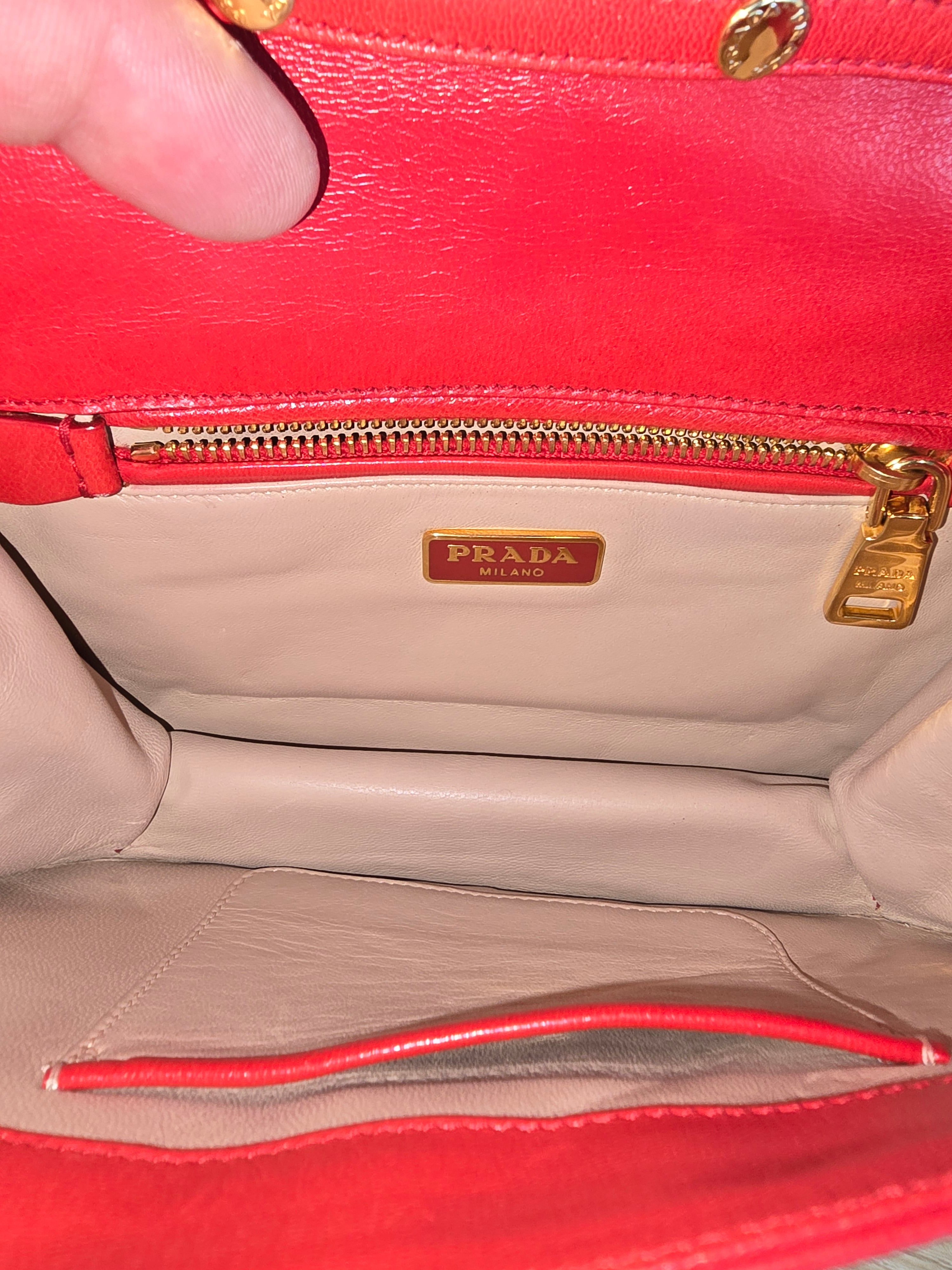 Prada Madras Pochette Red Leather Shoulder Bag Gold Hardware