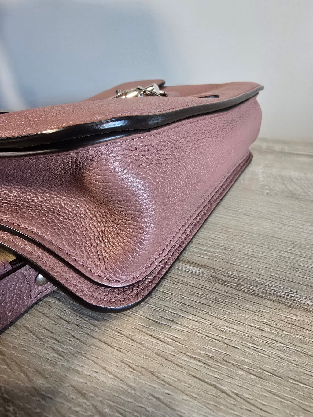 Gucci Jackie Soft Flap Shoulder Bag Pink Pebbled Leather Silver Hardware