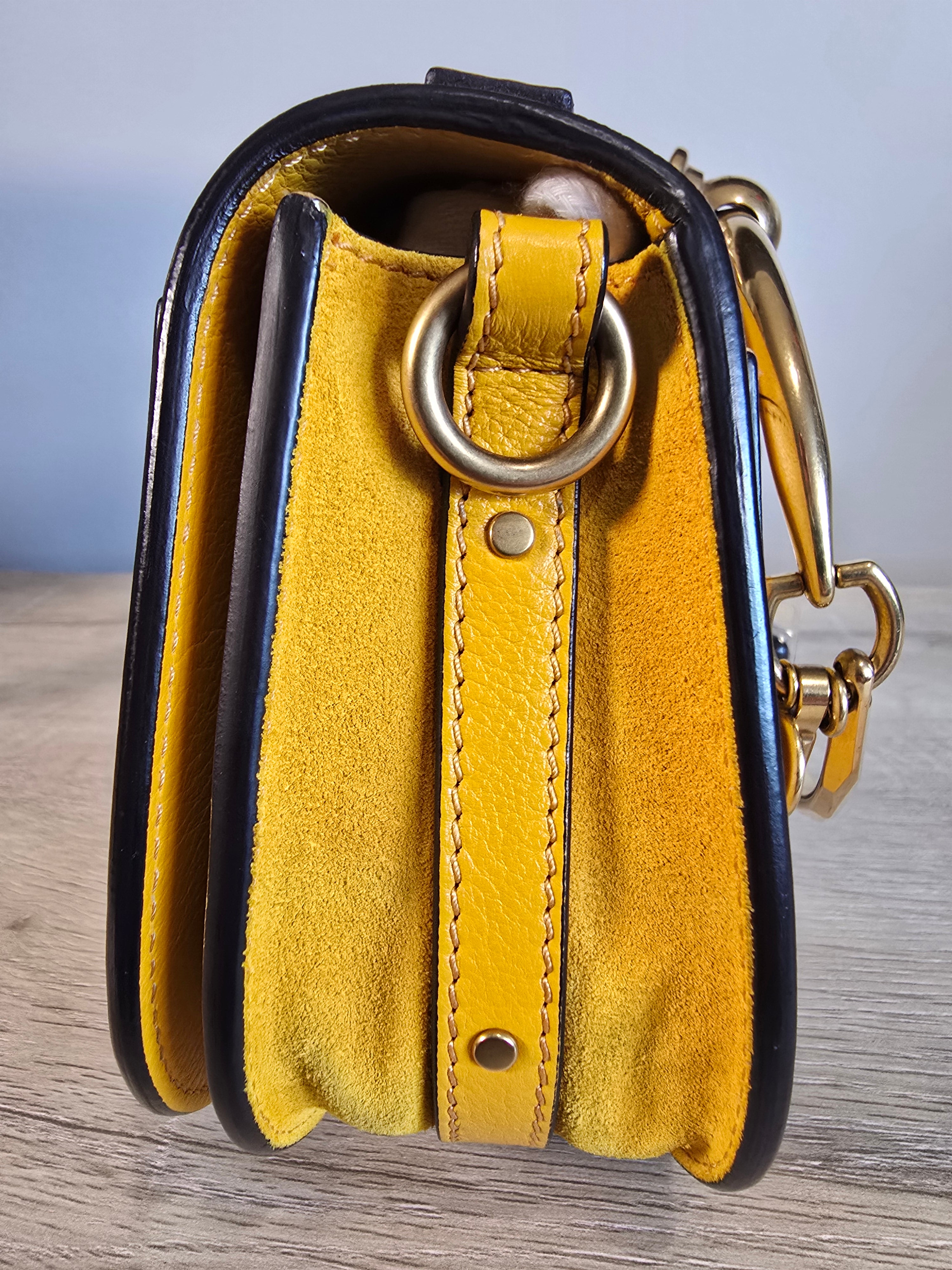 Chloé Small Nile Bracelet Bag Yellow Leather Suede Gold Hardware