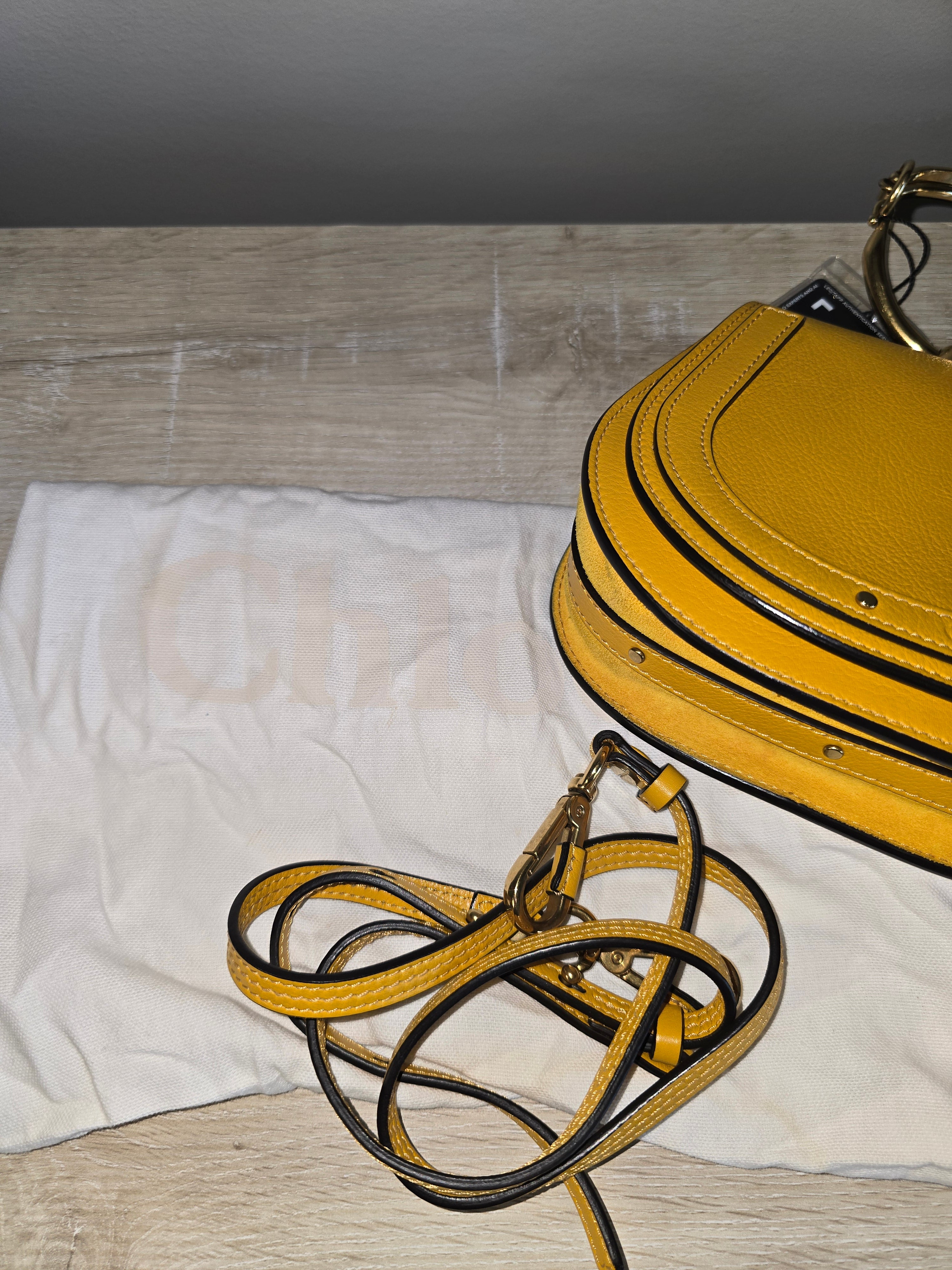 Chloé Small Nile Bracelet Bag Yellow Leather Suede Gold Hardware