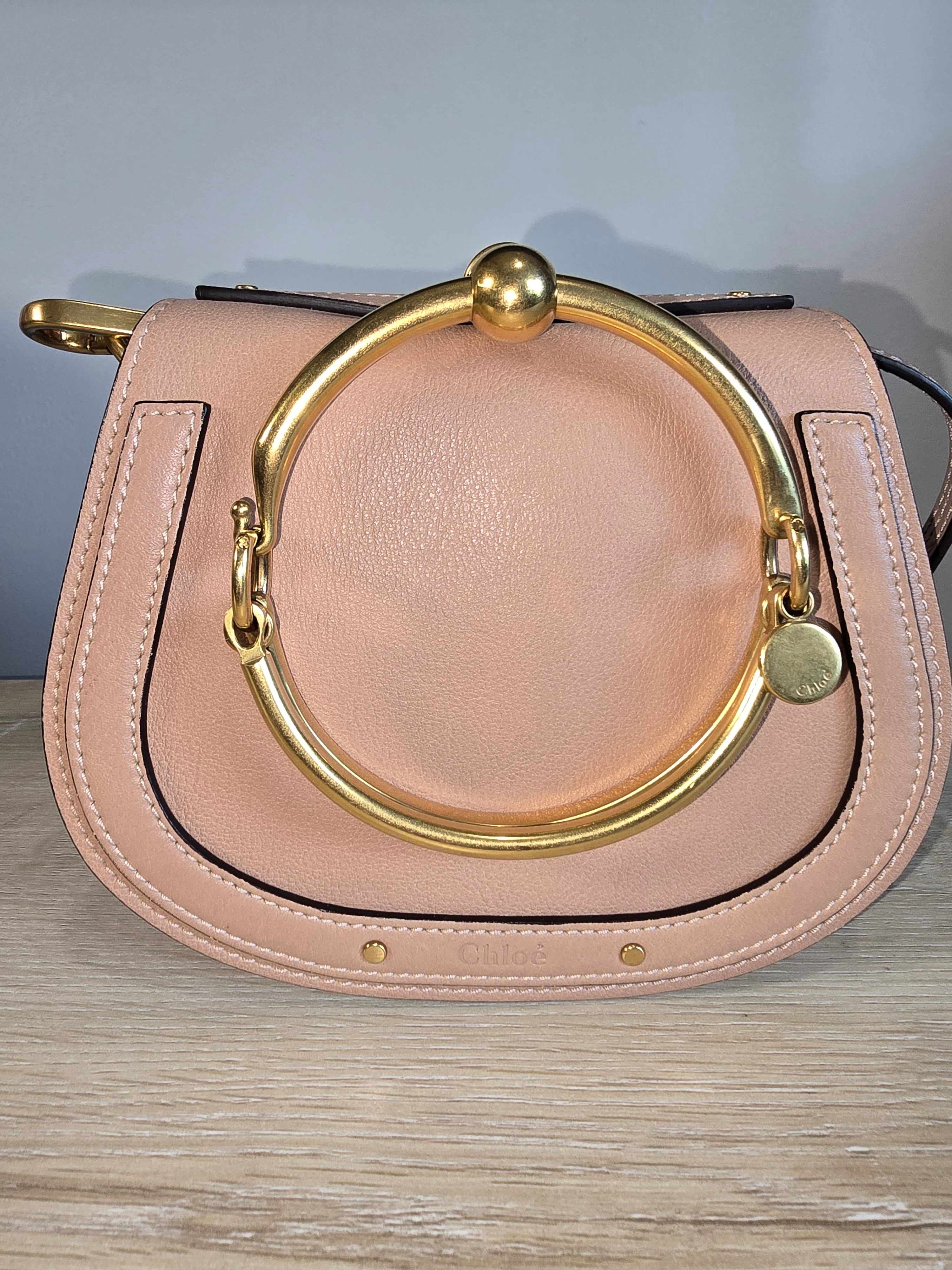 Chloé Small Nile Bracelet Bag Pink Leather Suede Gold Hardware