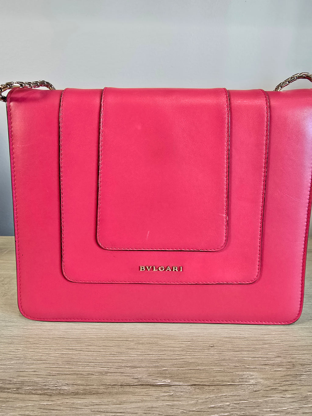 Bvlgari Serpenti Forever Medium Shoulder Bag Hot Pink Leather Gold Hardware Chain Strap