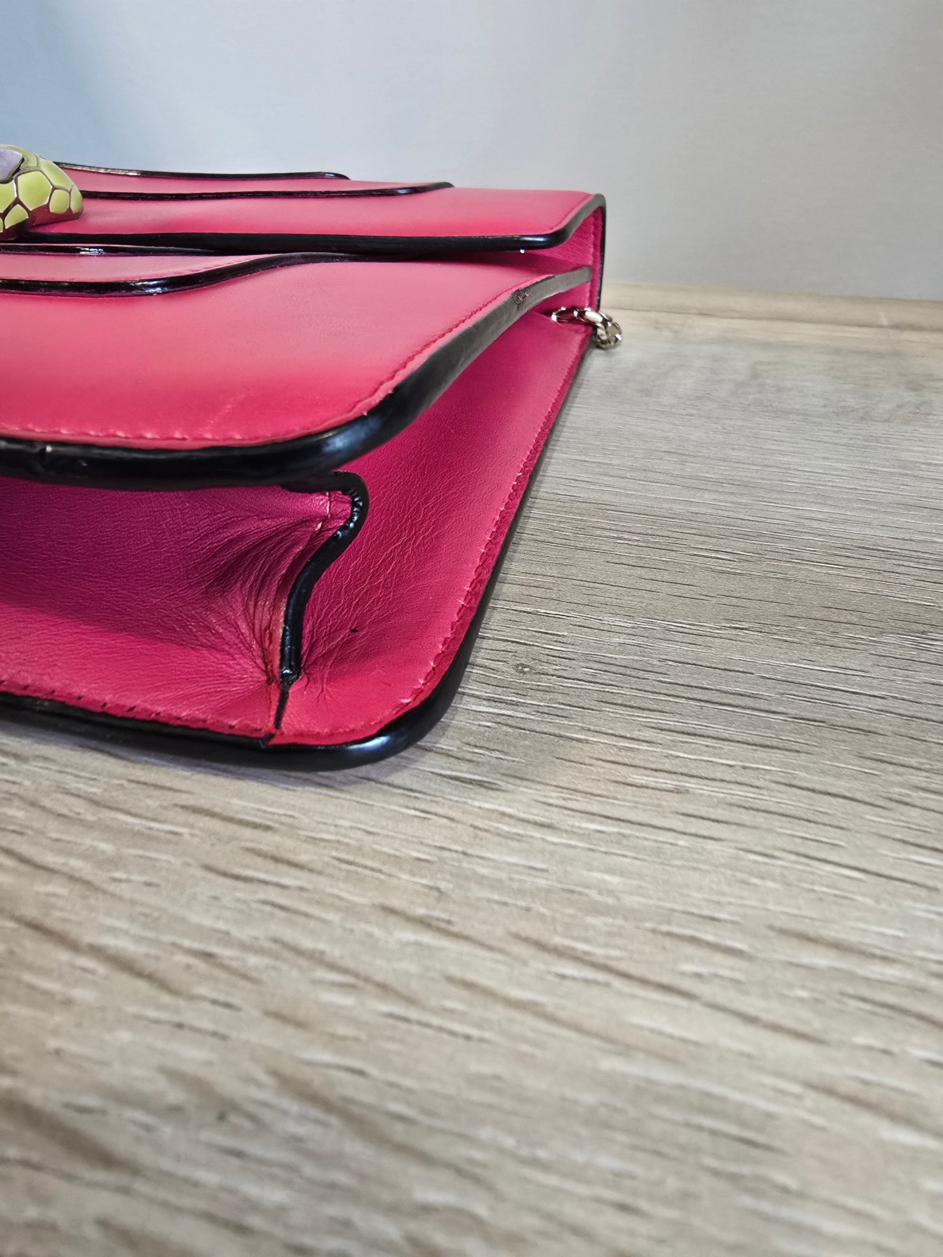 Bvlgari Serpenti Forever Medium Shoulder Bag Hot Pink Leather Gold Hardware Chain Strap