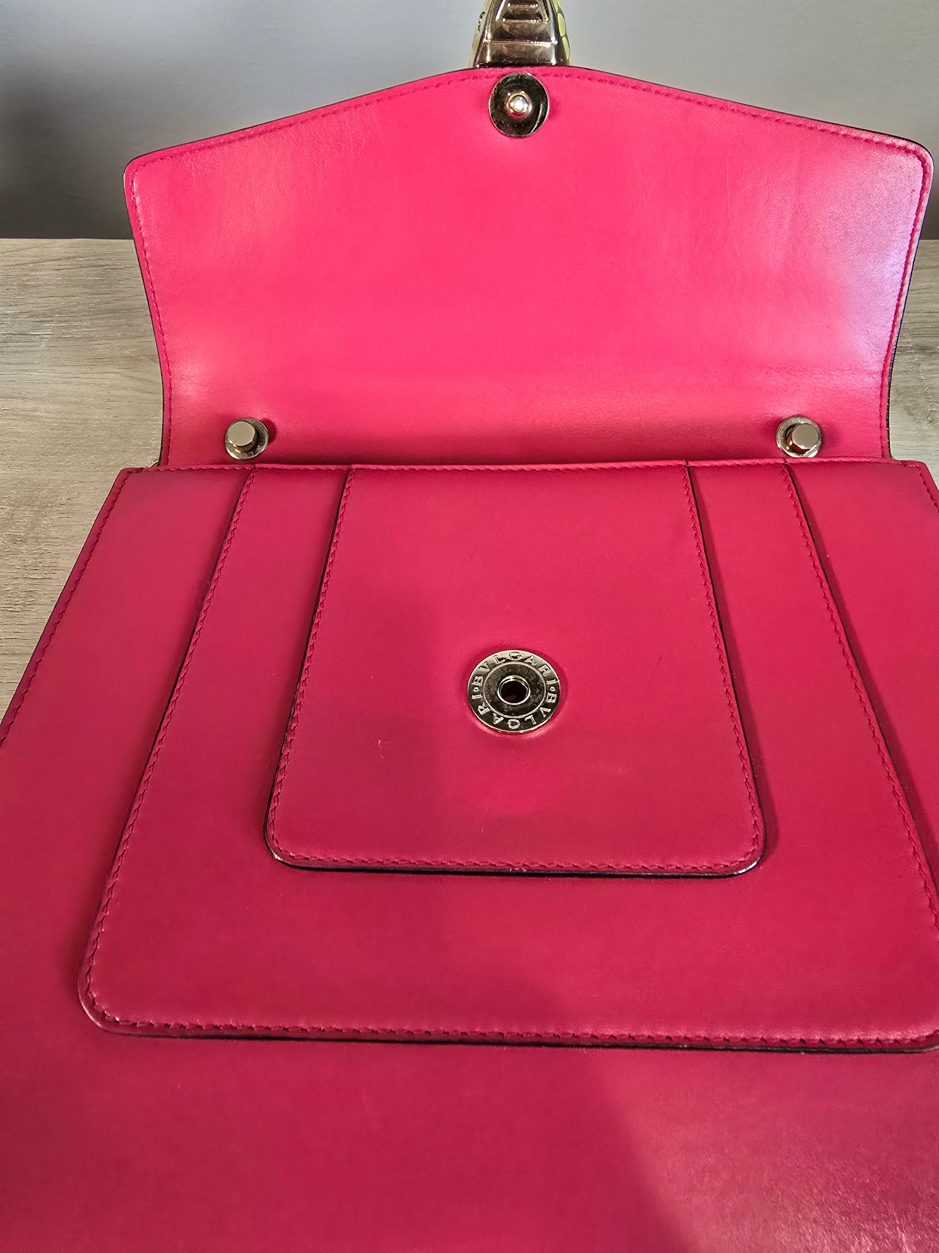 Bvlgari Serpenti Forever Medium Shoulder Bag Hot Pink Leather Gold Hardware Chain Strap