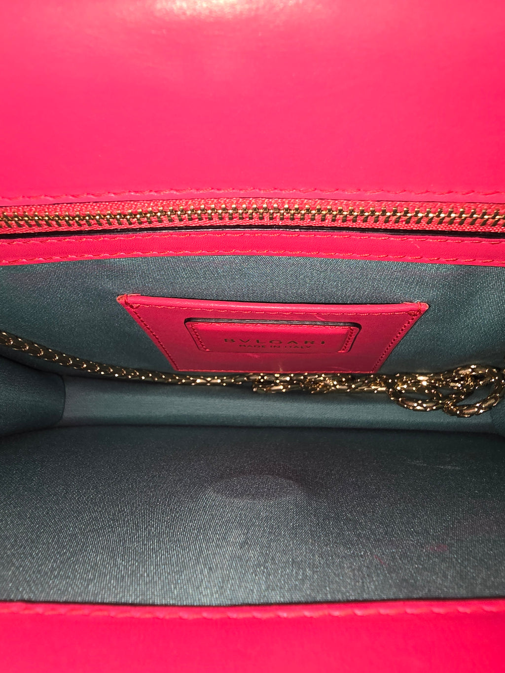 Bvlgari Serpenti Forever Medium Shoulder Bag Hot Pink Leather Gold Hardware Chain Strap
